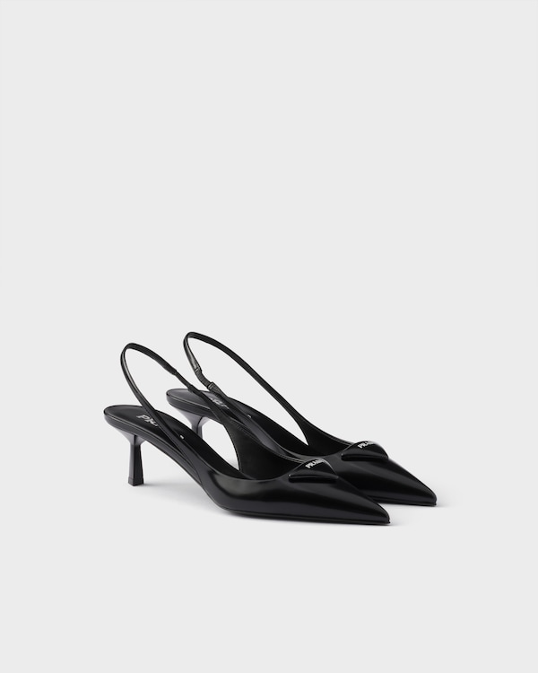 Brushed leather slingback pumps - Black Brushed leather slingback pumps - Black