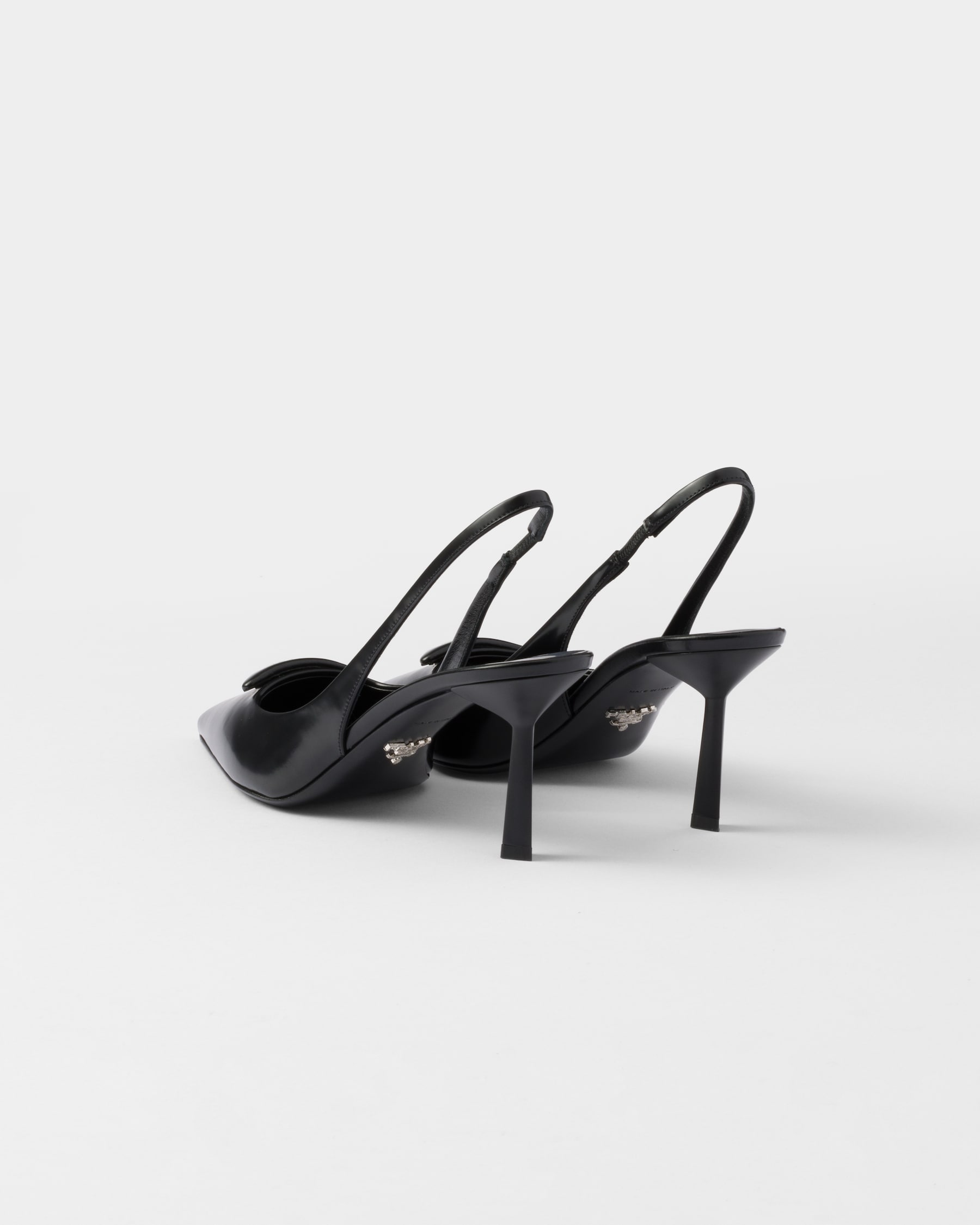 PRADA 26S SLINGBACK PUMPS 75MM IN DARK BROWN SUEDE WITH LOGO