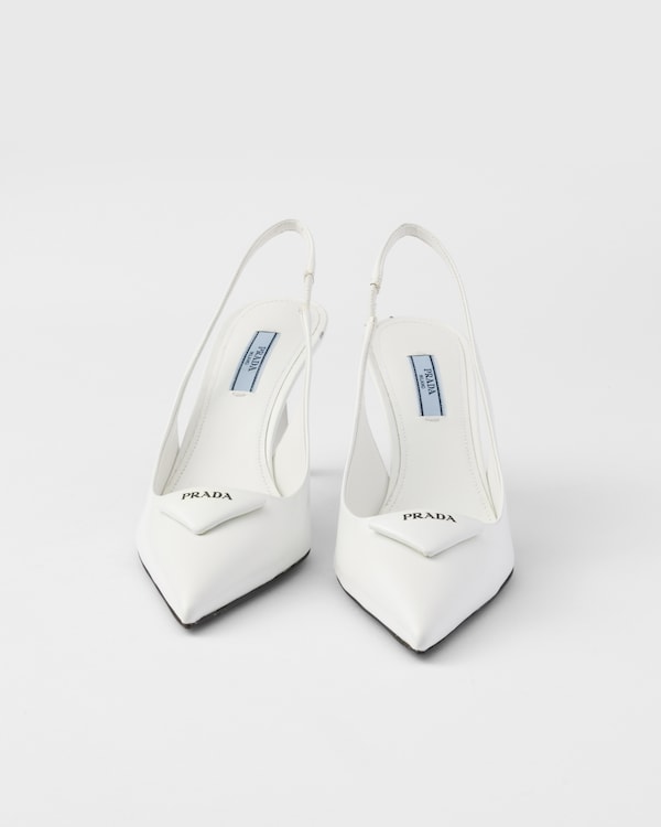 حذاء سلينغ باك بكعب من الجلد المصقول - أبيض حذاء سلينغ باك بكعب من الجلد المصقول - أبيض