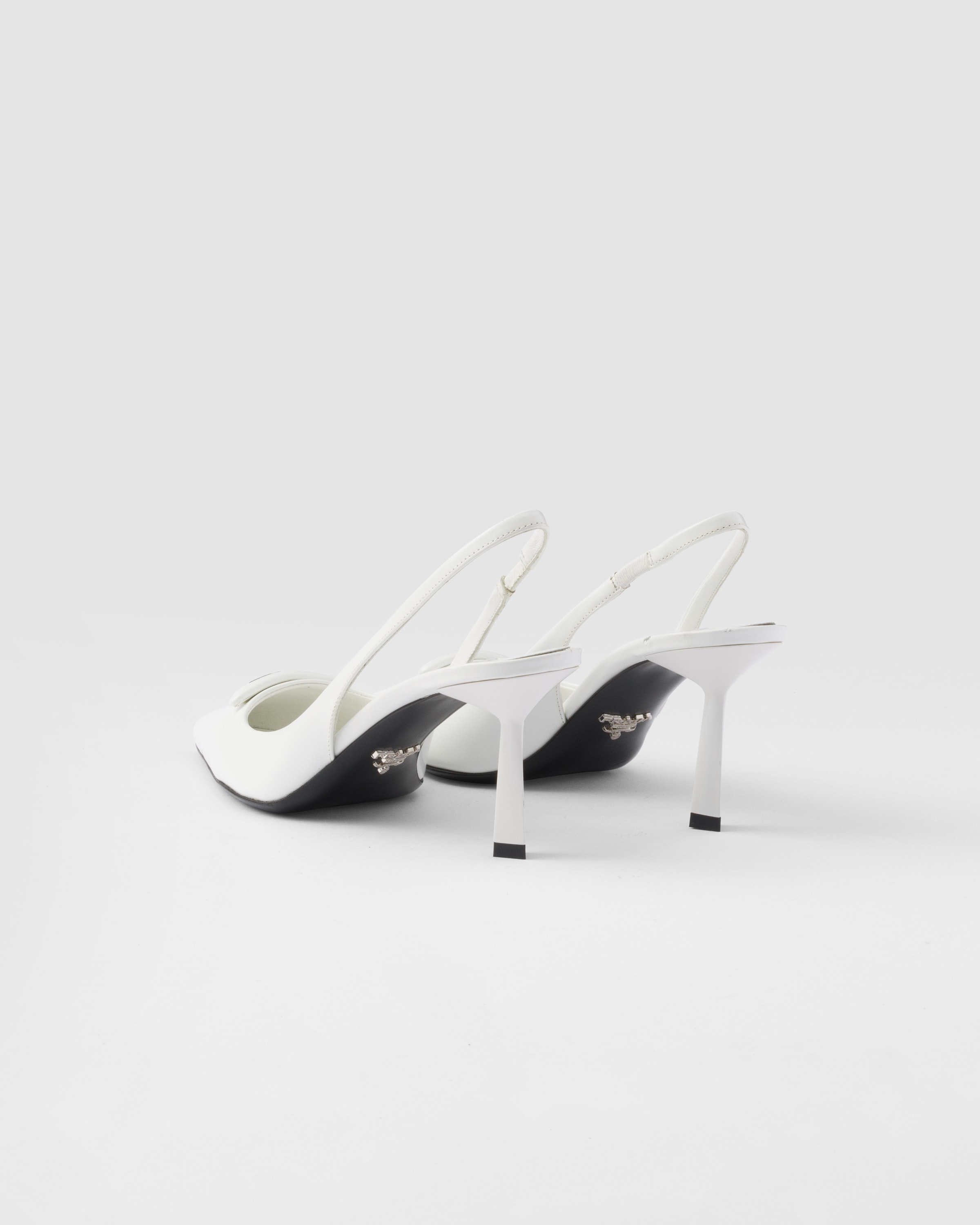 White Brushed Leather Slingback Pumps PRADA