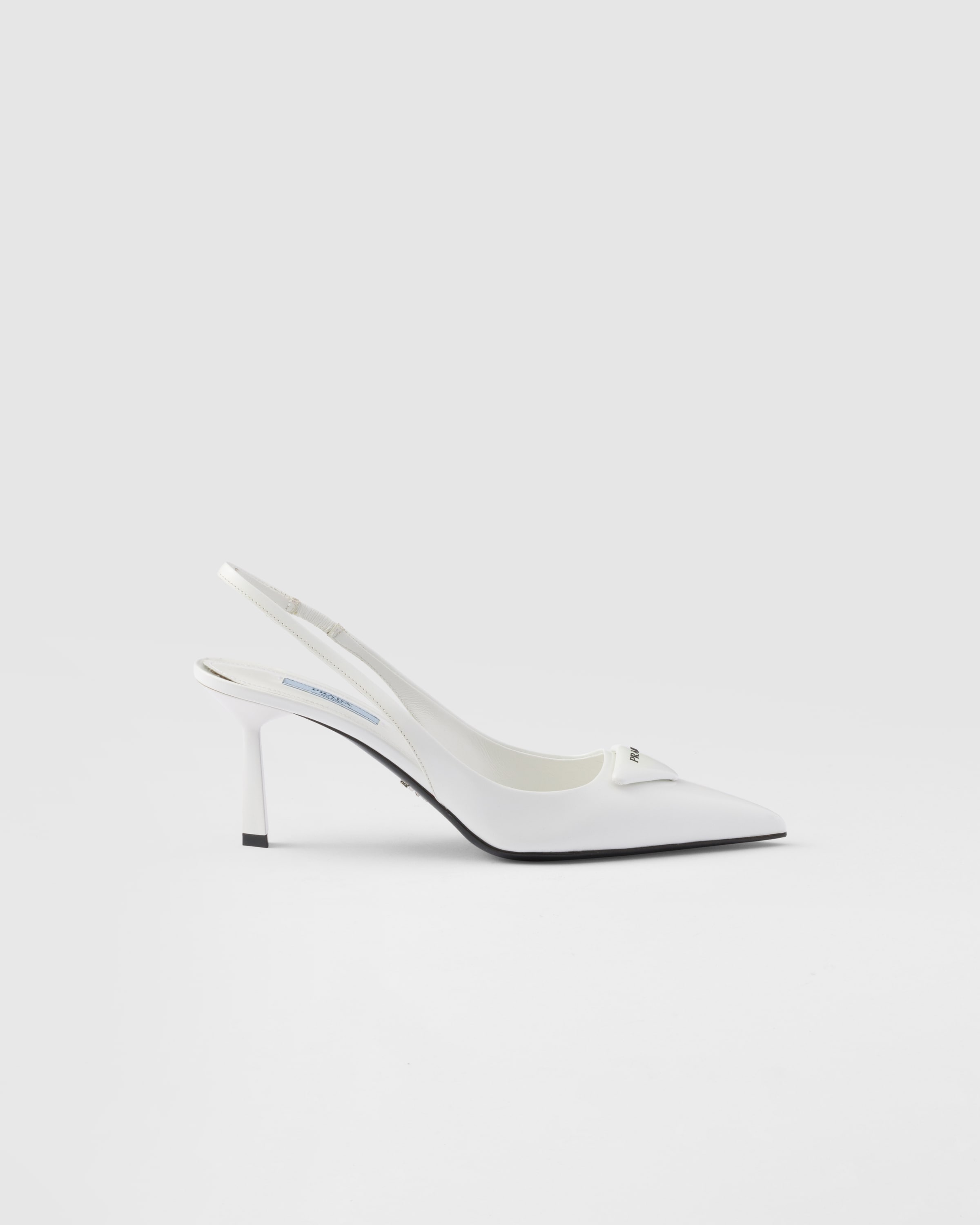 White Brushed Leather Slingback Pumps PRADA
