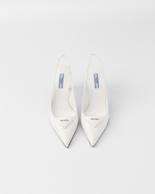 حذاء سلينغ باك بكعب من الجلد المصقول - أبيض حذاء سلينغ باك بكعب من الجلد المصقول - أبيض