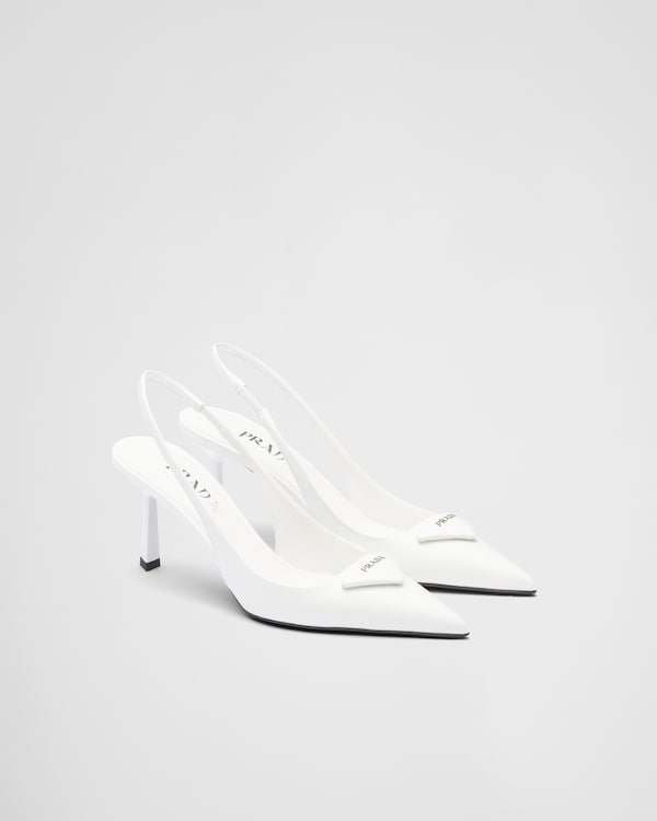White Brushed leather slingback pumps | PRADA
