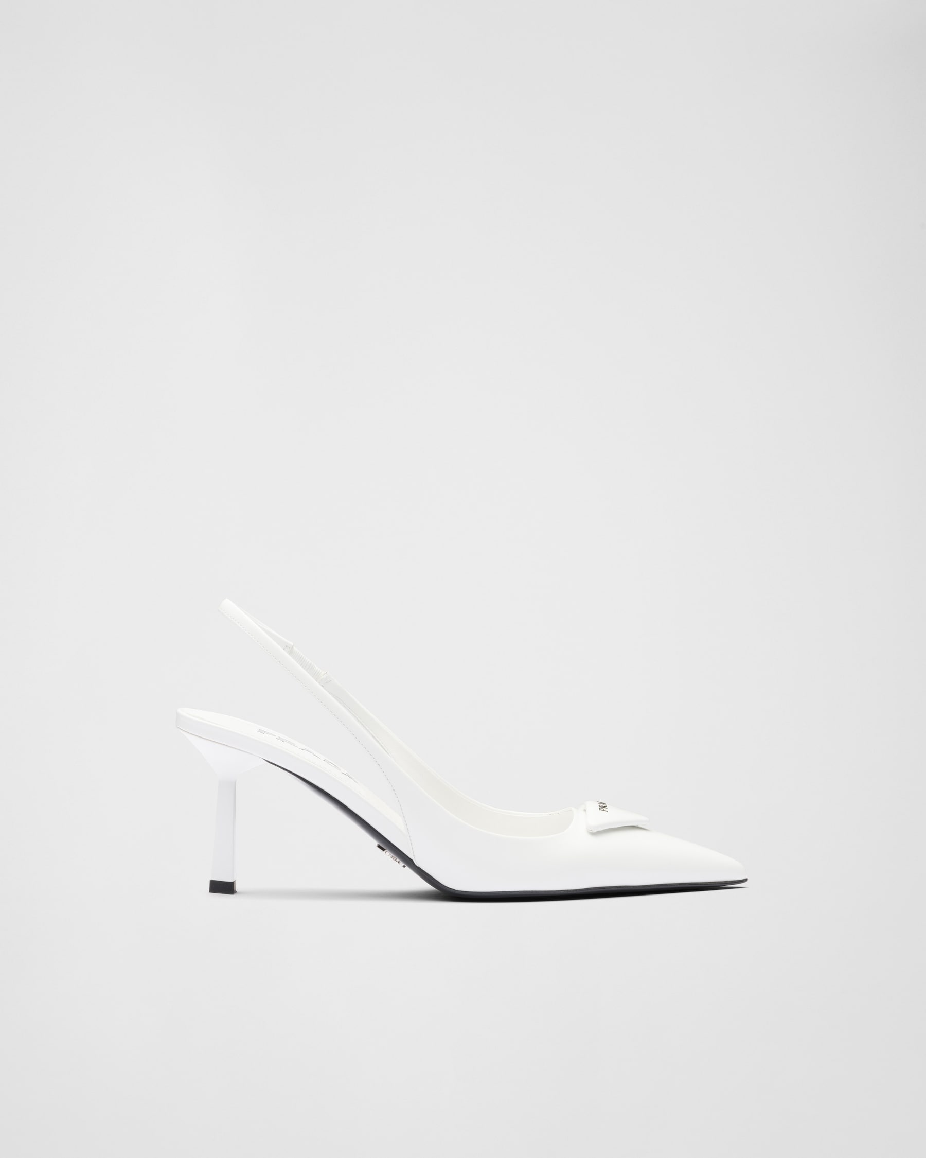 PRADA 26S POINTED TOE SLINGBACK HEELS 60MM IN WHITE CALFSKIN WITH LOGO