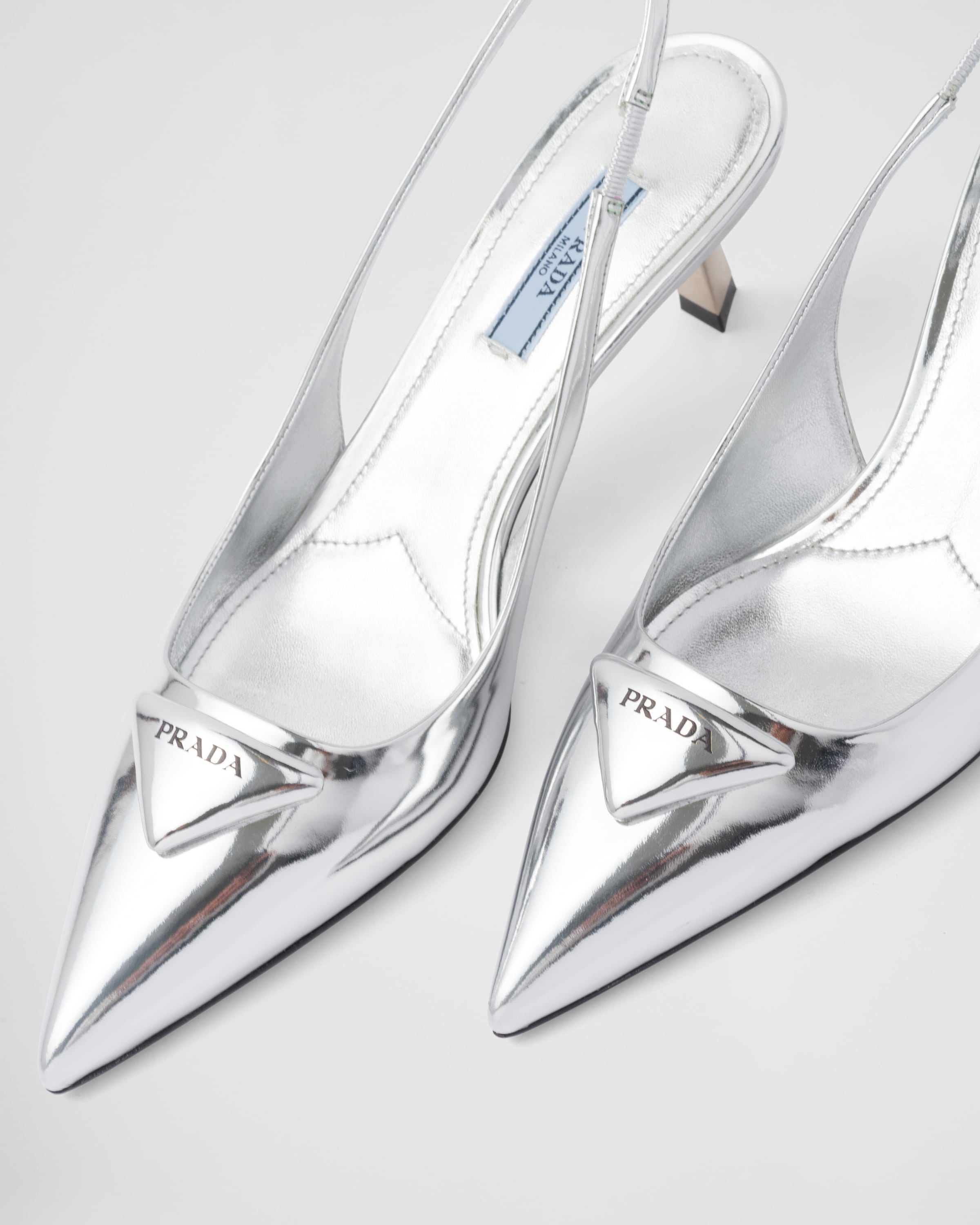 Silver Brushed leather slingback pumps | Prada