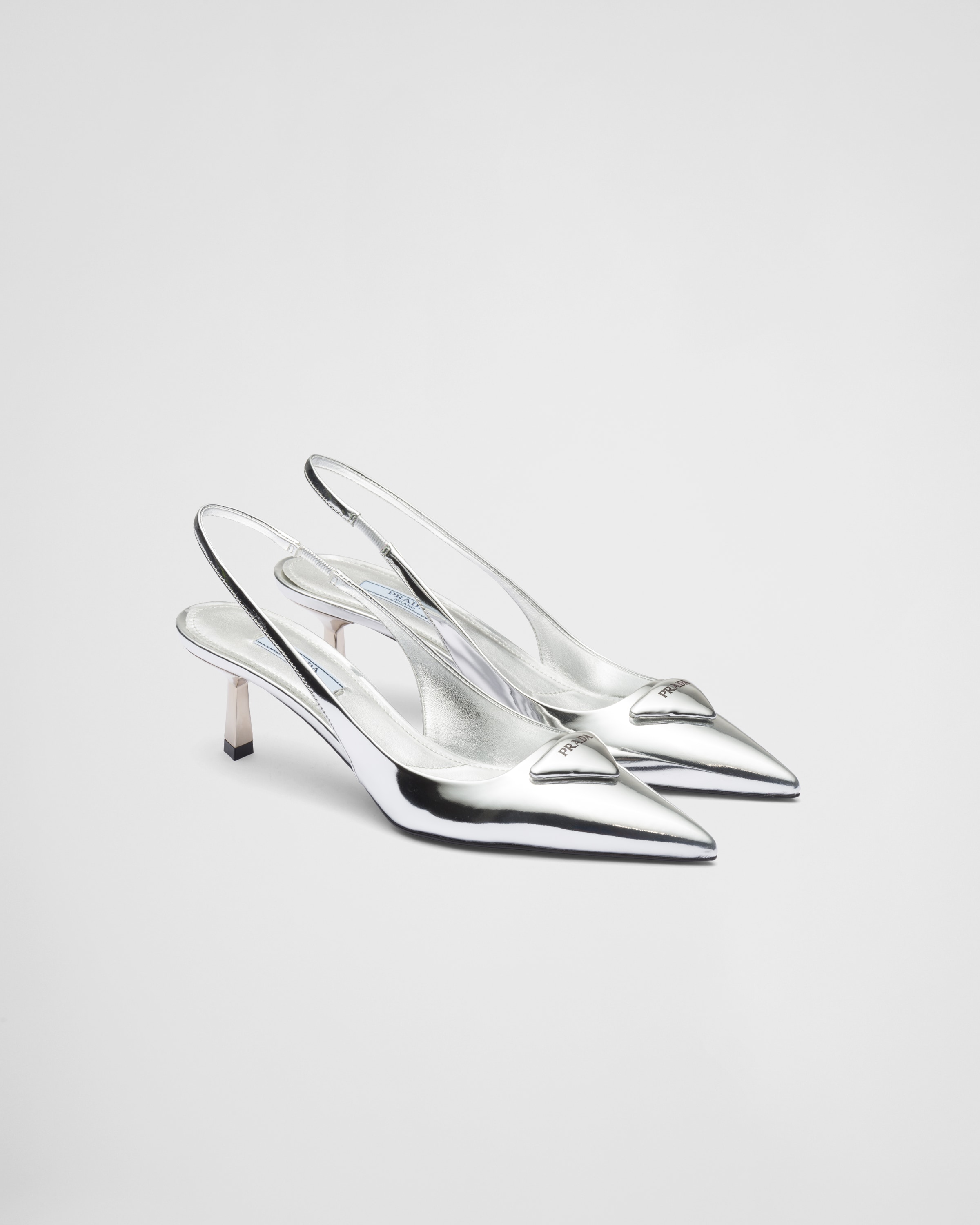 Silver Brushed Leather Slingback Pumps PRADA