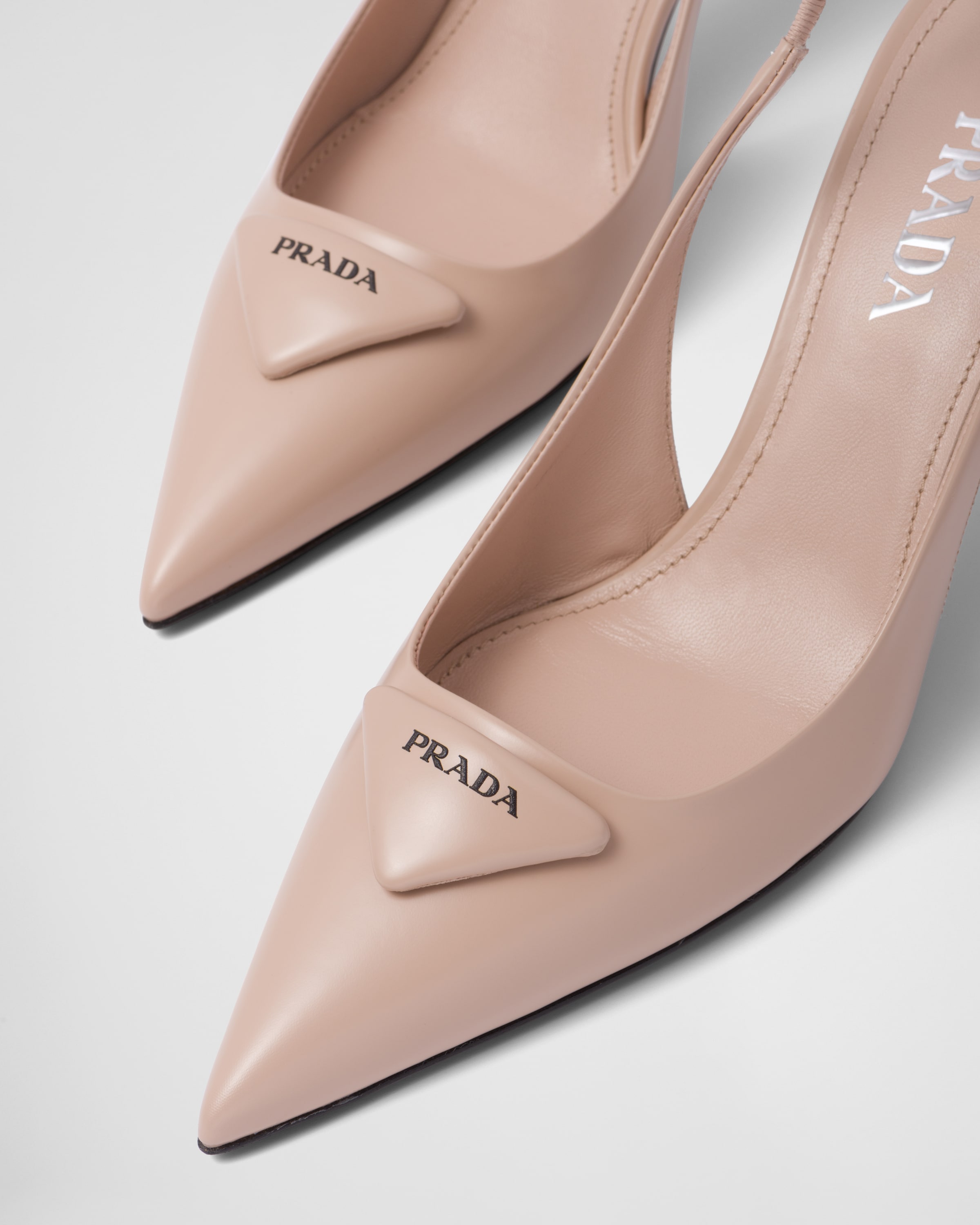 Powder Pink Brushed Leather Slingback Pumps PRADA