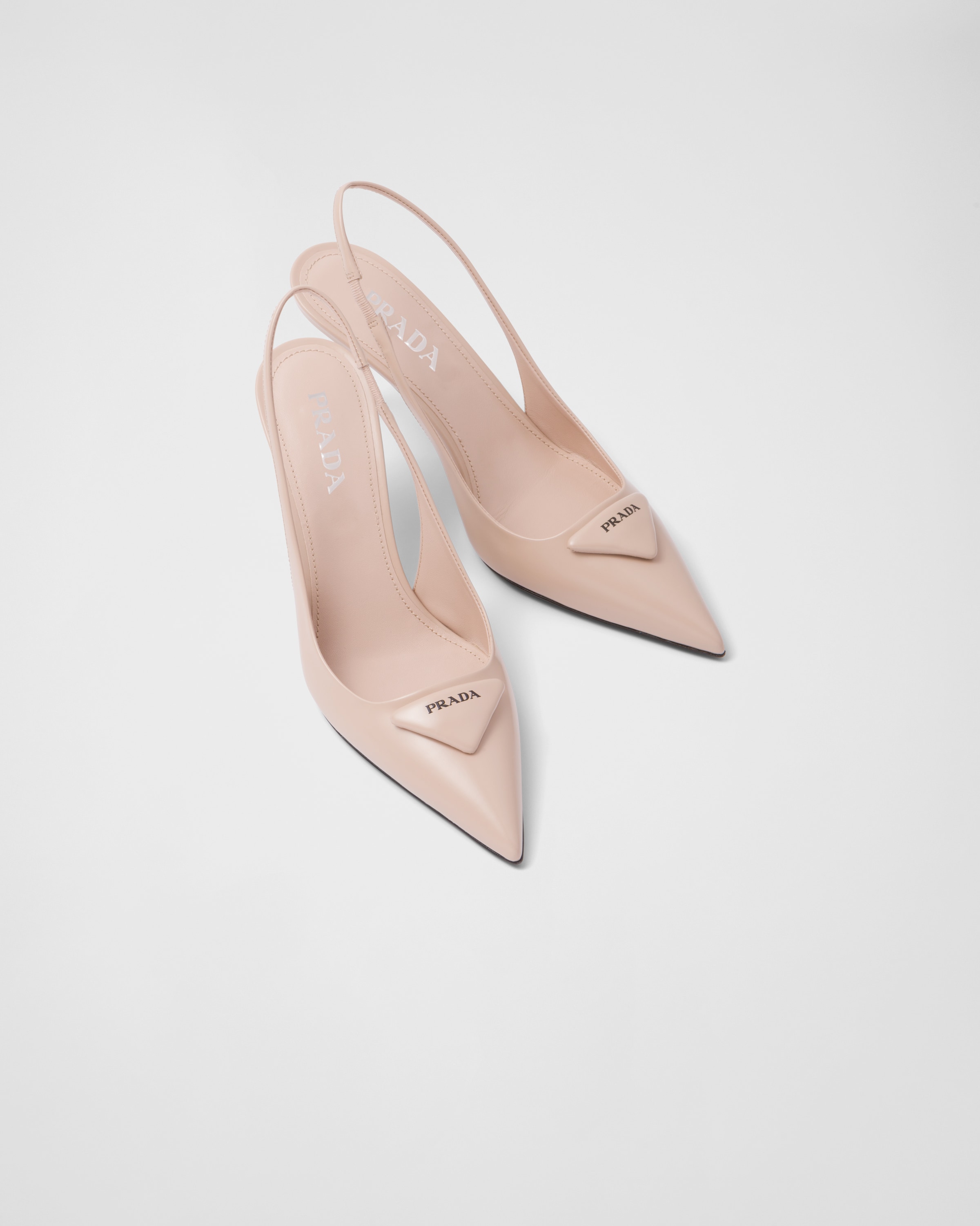 Powder Pink Brushed Leather Slingback Pumps PRADA