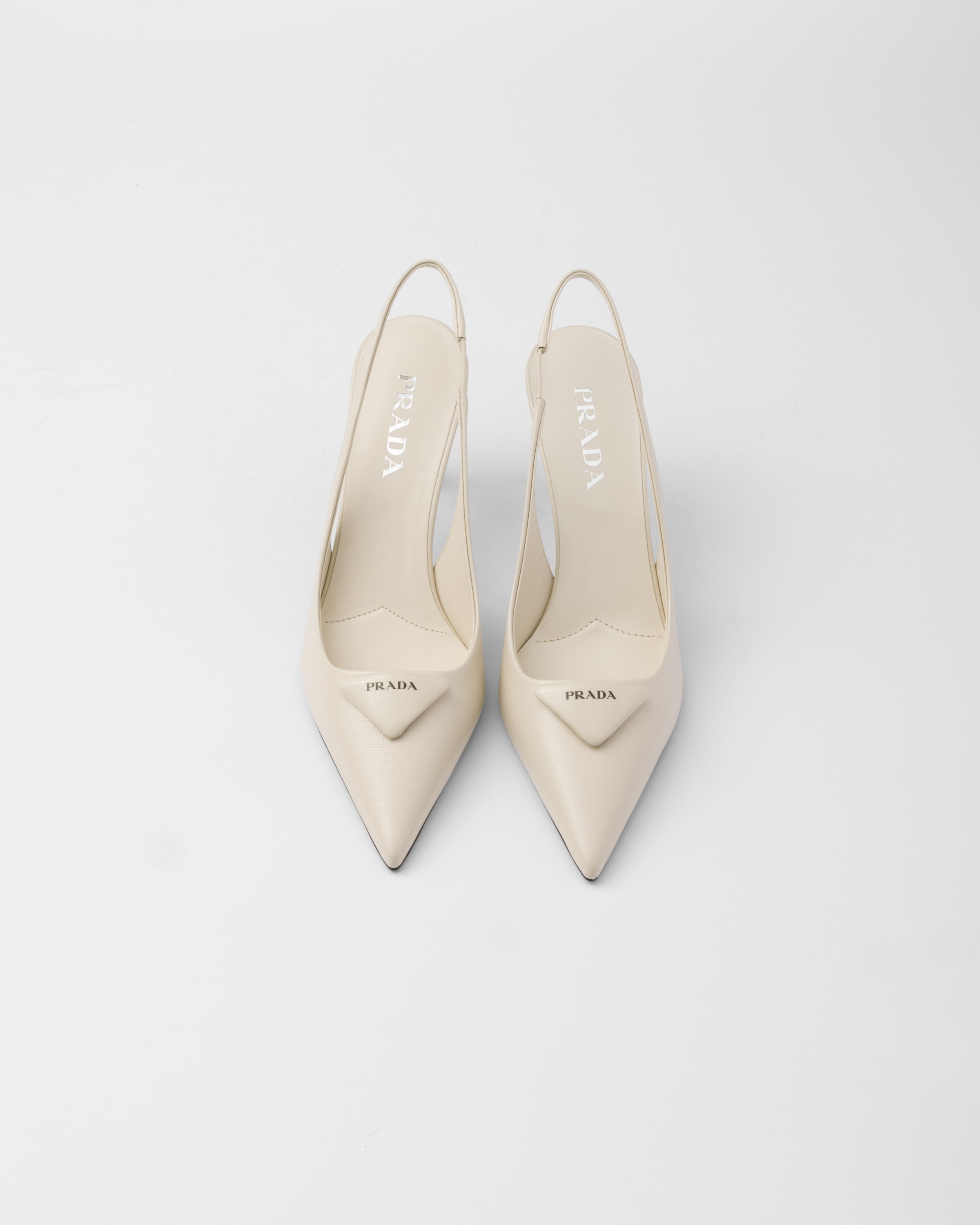 Ivory Saffiano patent leather slingback pumps | PRADA
