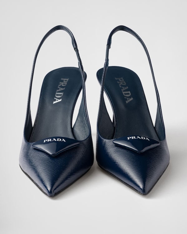 Escarpins à bride arrière en cuir Saffiano verni Escarpins à bride arrière en cuir Saffiano verni