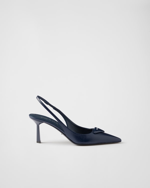 Escarpins à bride arrière en cuir Saffiano verni Escarpins à bride arrière en cuir Saffiano verni