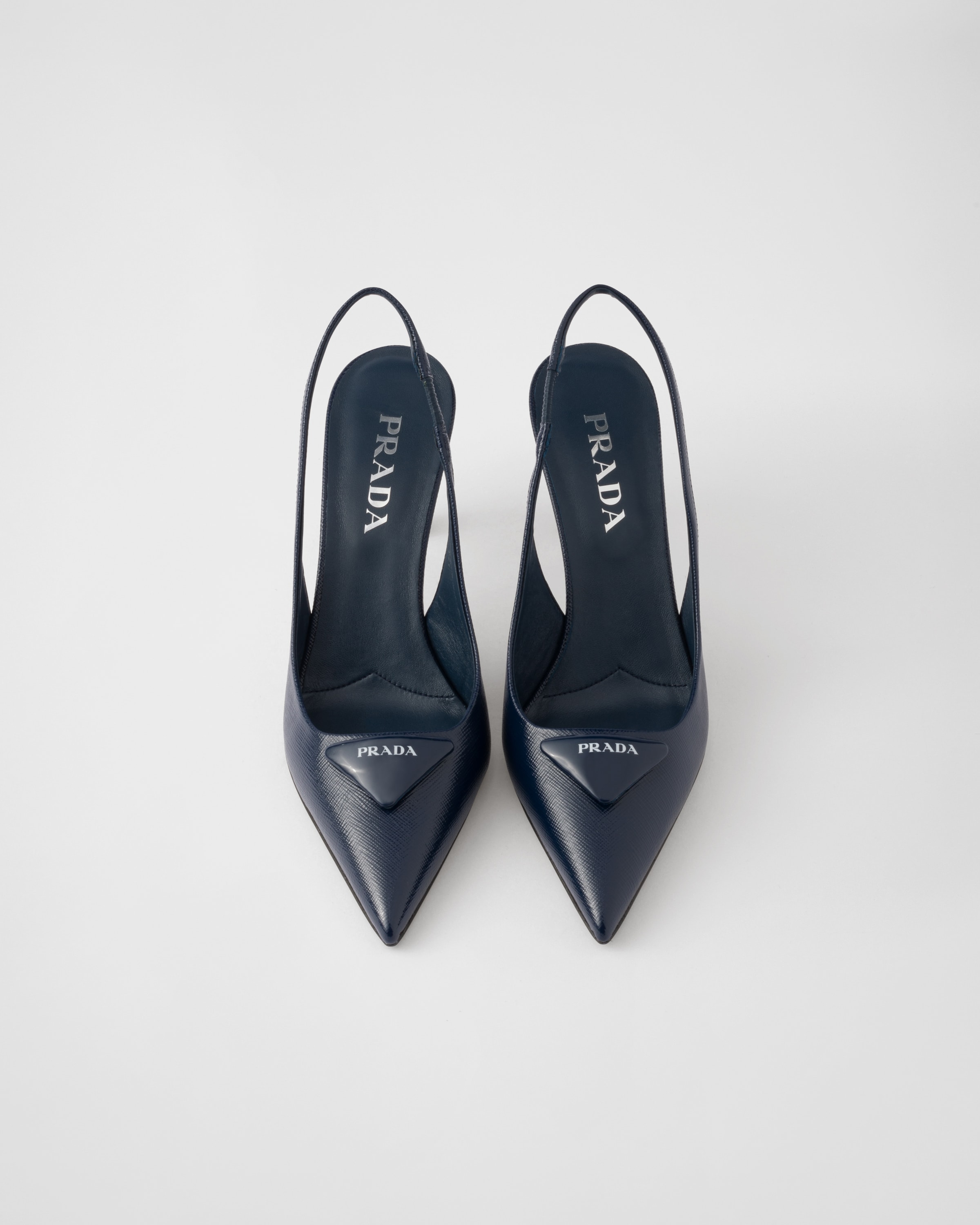Royal Blue Saffiano Patent Leather Slingback Pumps | PRADA