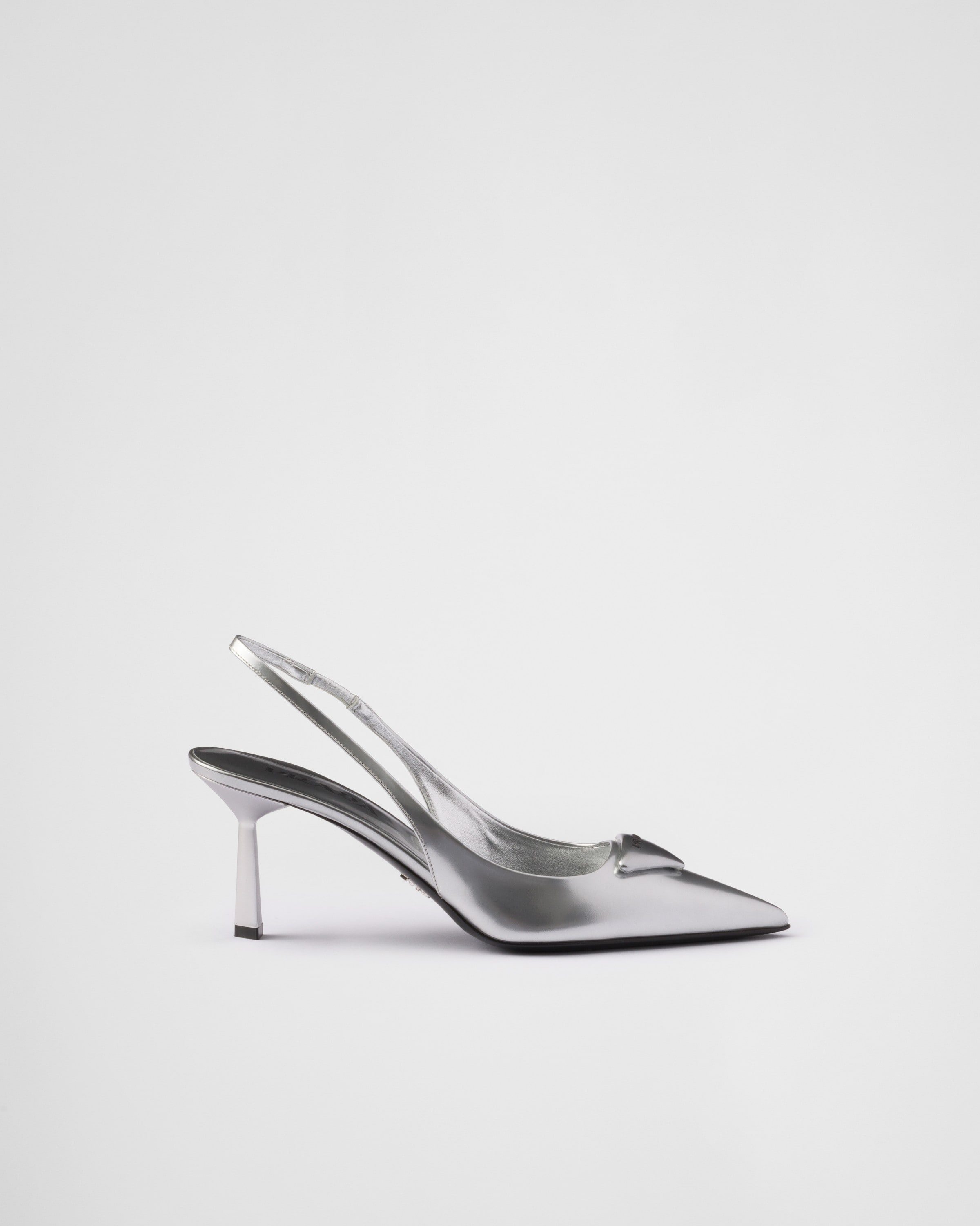Silver Metallic Leather Slingback Pumps PRADA