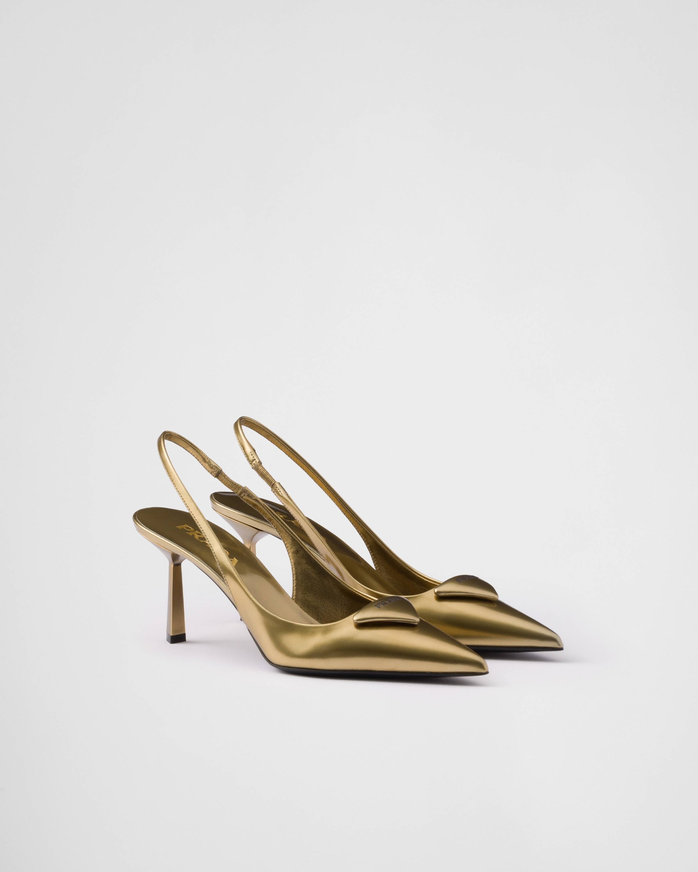 Platinum Metallic Leather Slingback Pumps PRADA