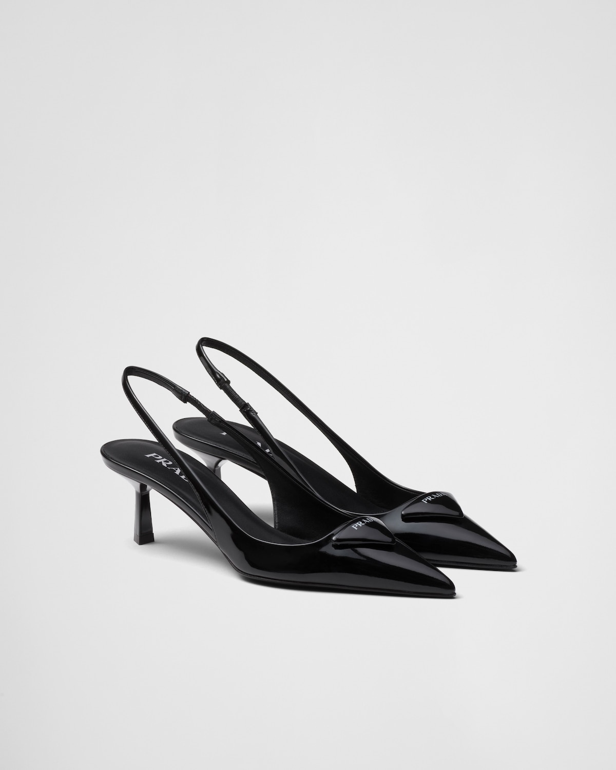 PRADA 26S POINTED TOE SLINGBACK HEELS 60MM IN BLACK SUDE WITH LOGO main image 1