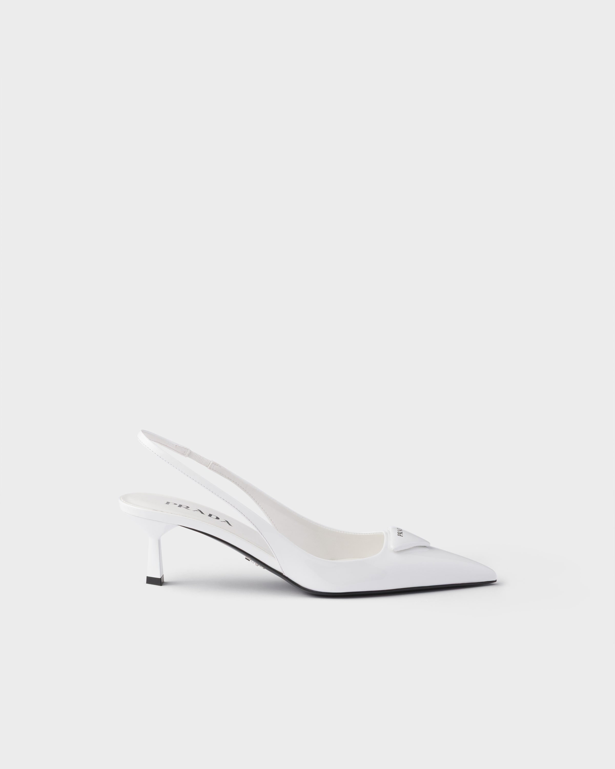 White Patent Leather Slingback Pumps | PRADA