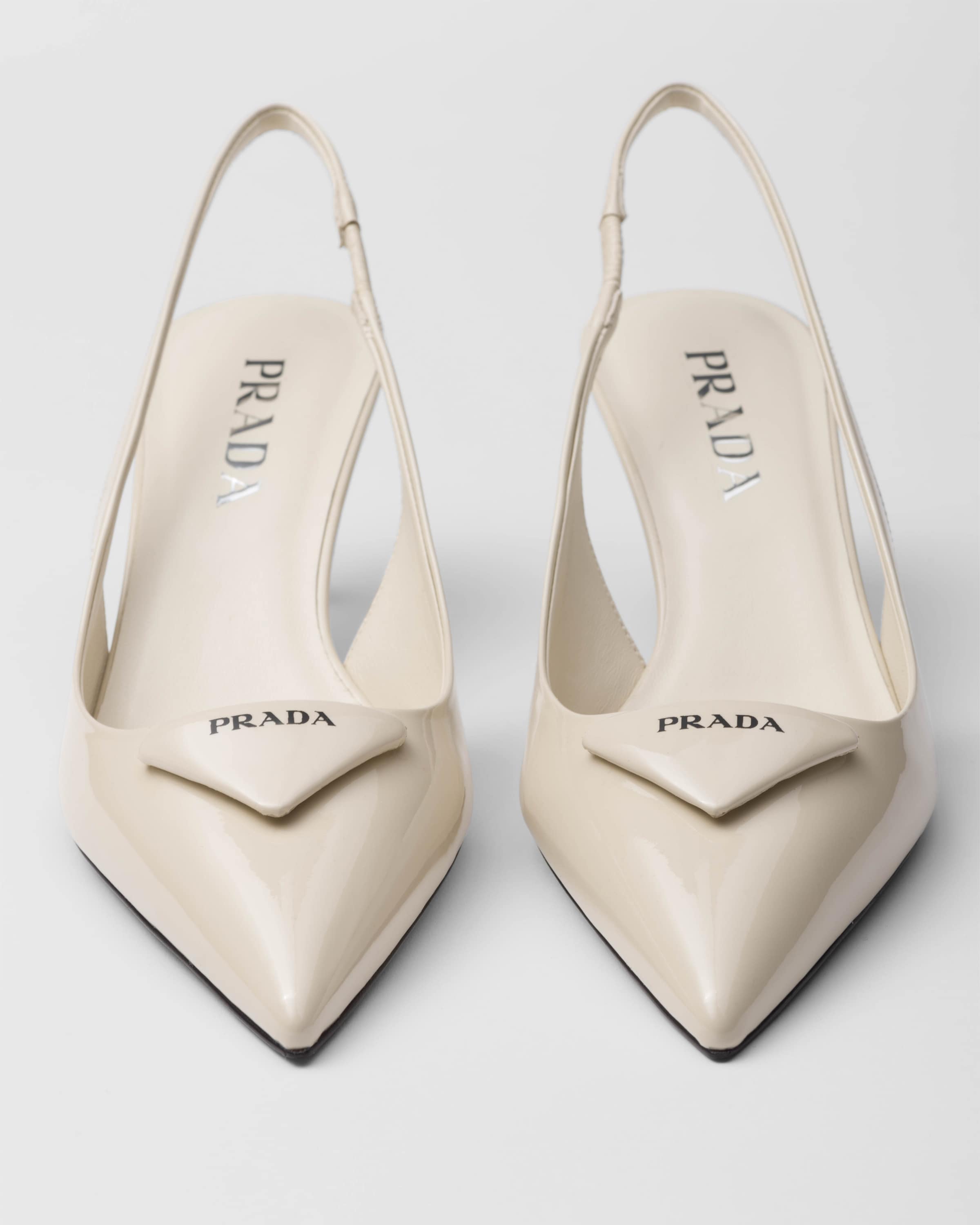 Ivory Patent Leather Slingback Pumps PRADA