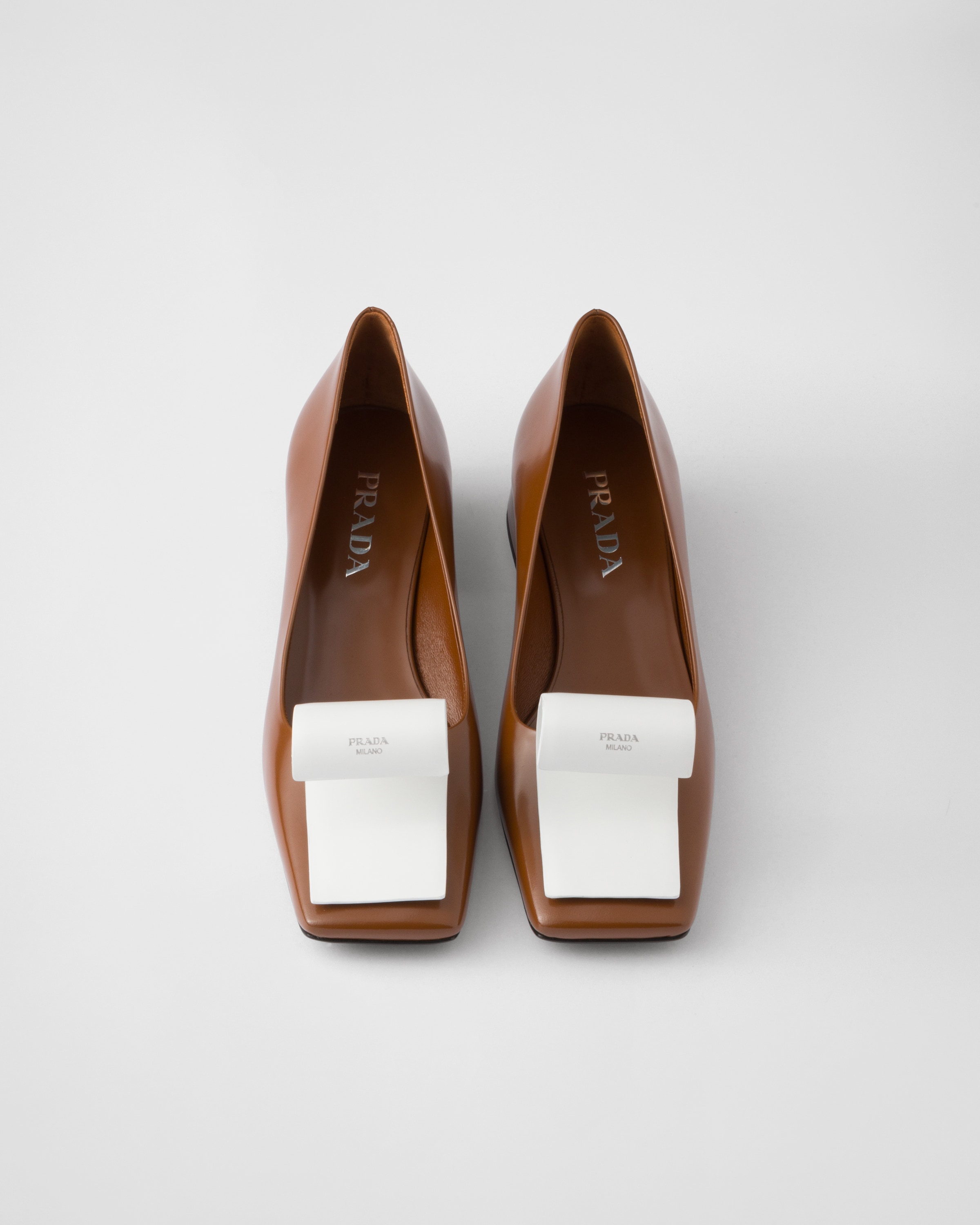 Tobacco/white Two-tone Brushed Leather Pumps | PRADA
