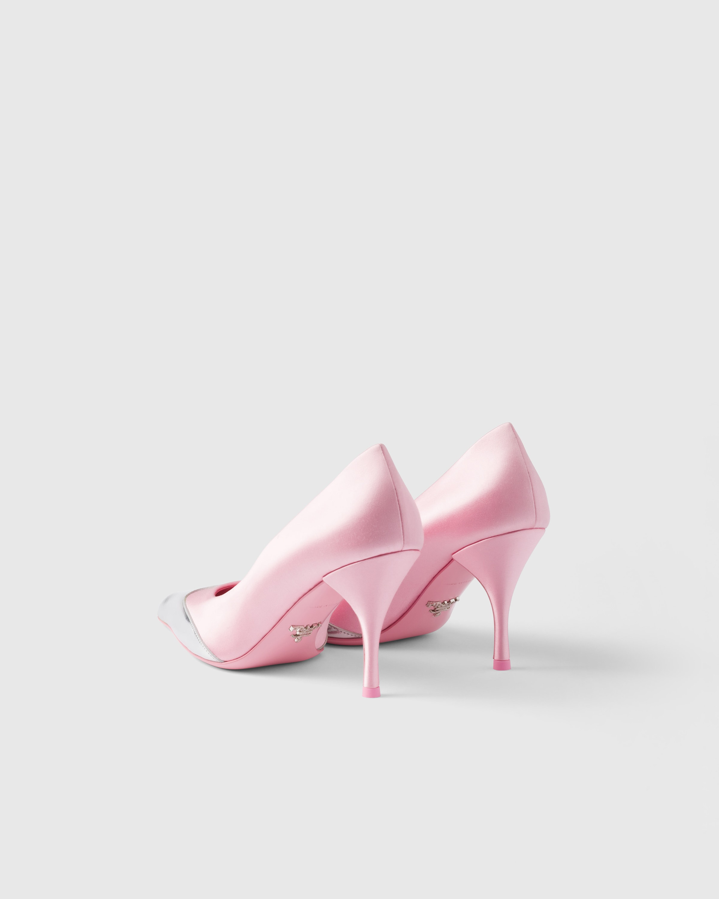 Prada Satin Pumps With Metallic Accent And Stiletto Heel In Rosebud Pink