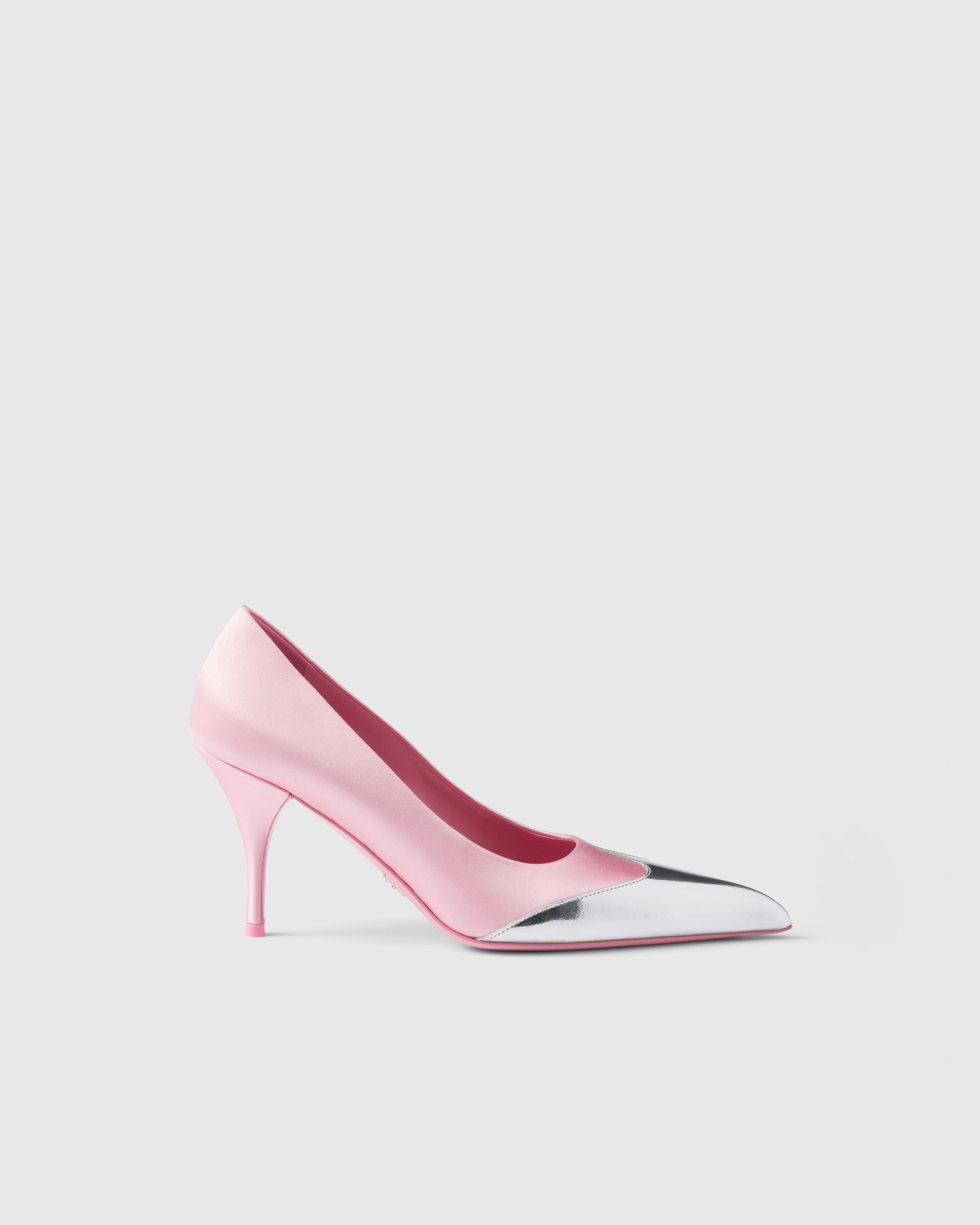 Prada Satin Pumps With Metallic Accent And Stiletto Heel In Rosebud Pink
