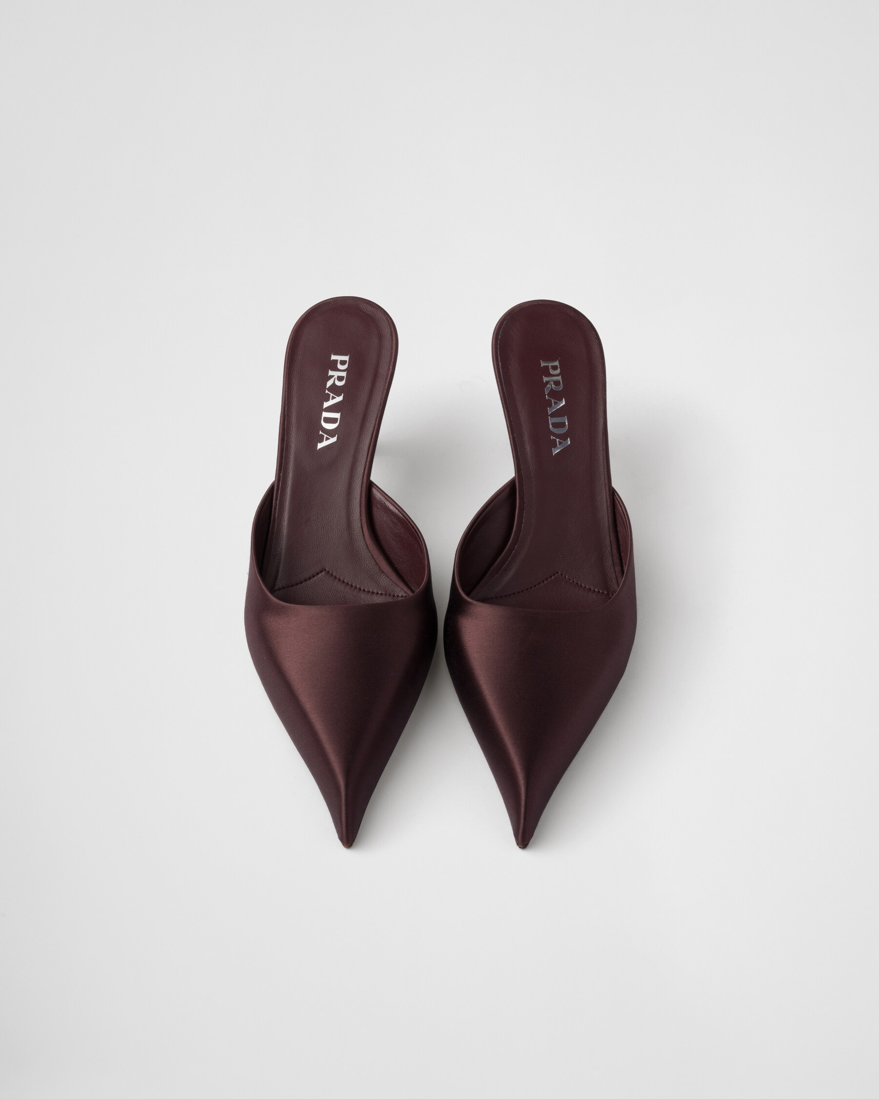 PRA POINTED-TOE MULES CHOCOLATE SATIN