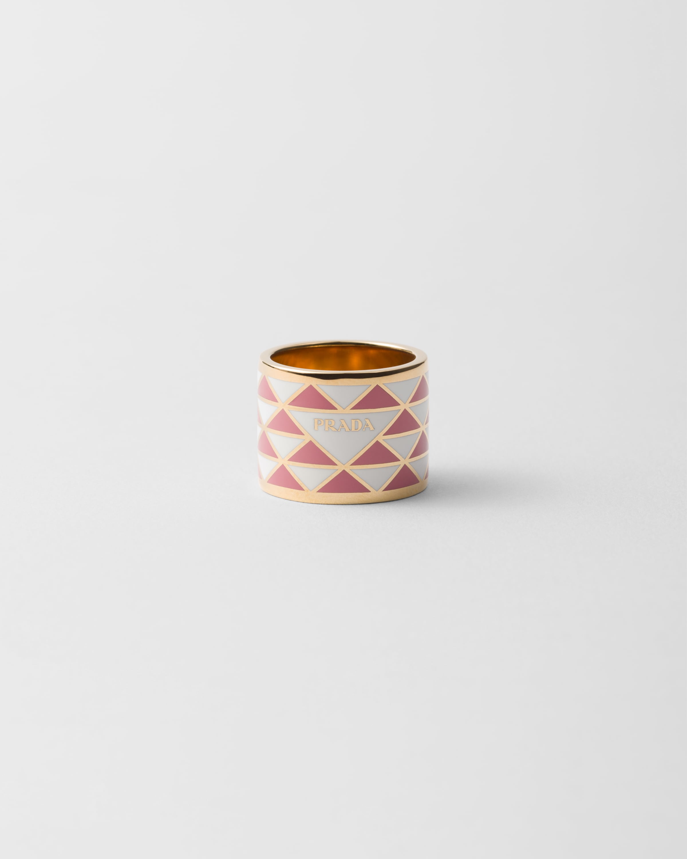 Prada Enameled Metal Ring In White/petalwood
