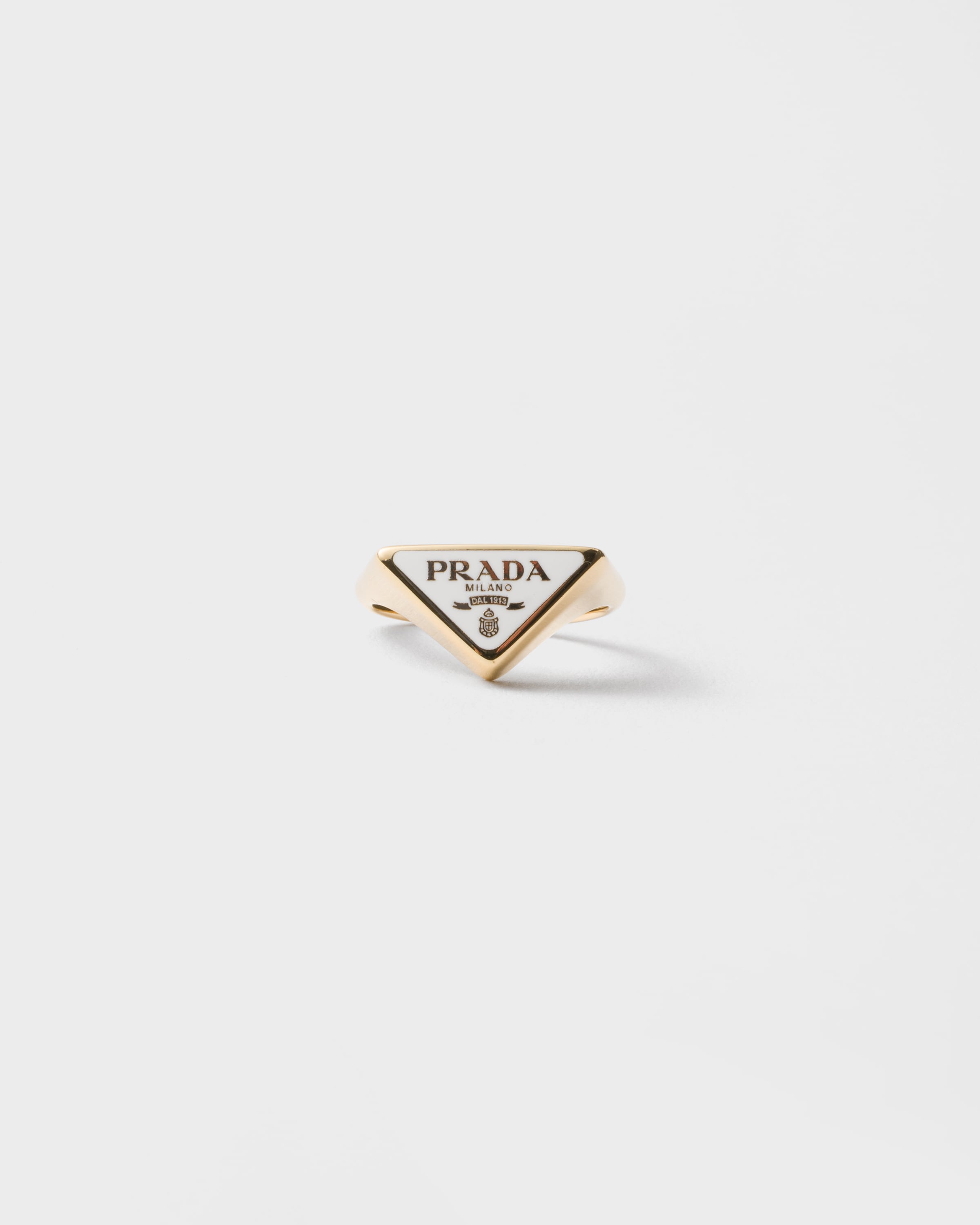 か*み様 PRADA トライアングルロゴ リング Gold/white Enameled Metal Ring | PRADA - United States