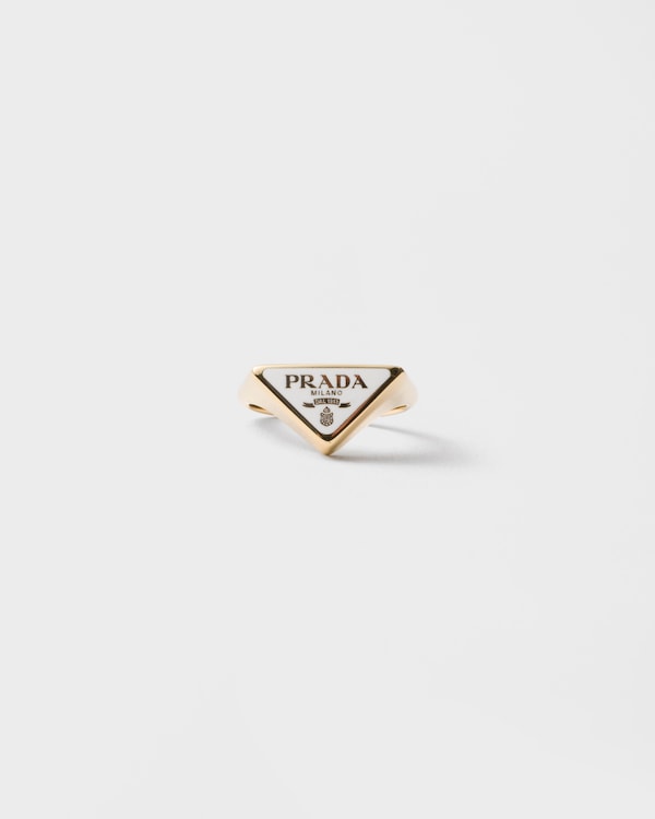 Enameled metal ring - Gold/White Enameled metal ring - Gold/White