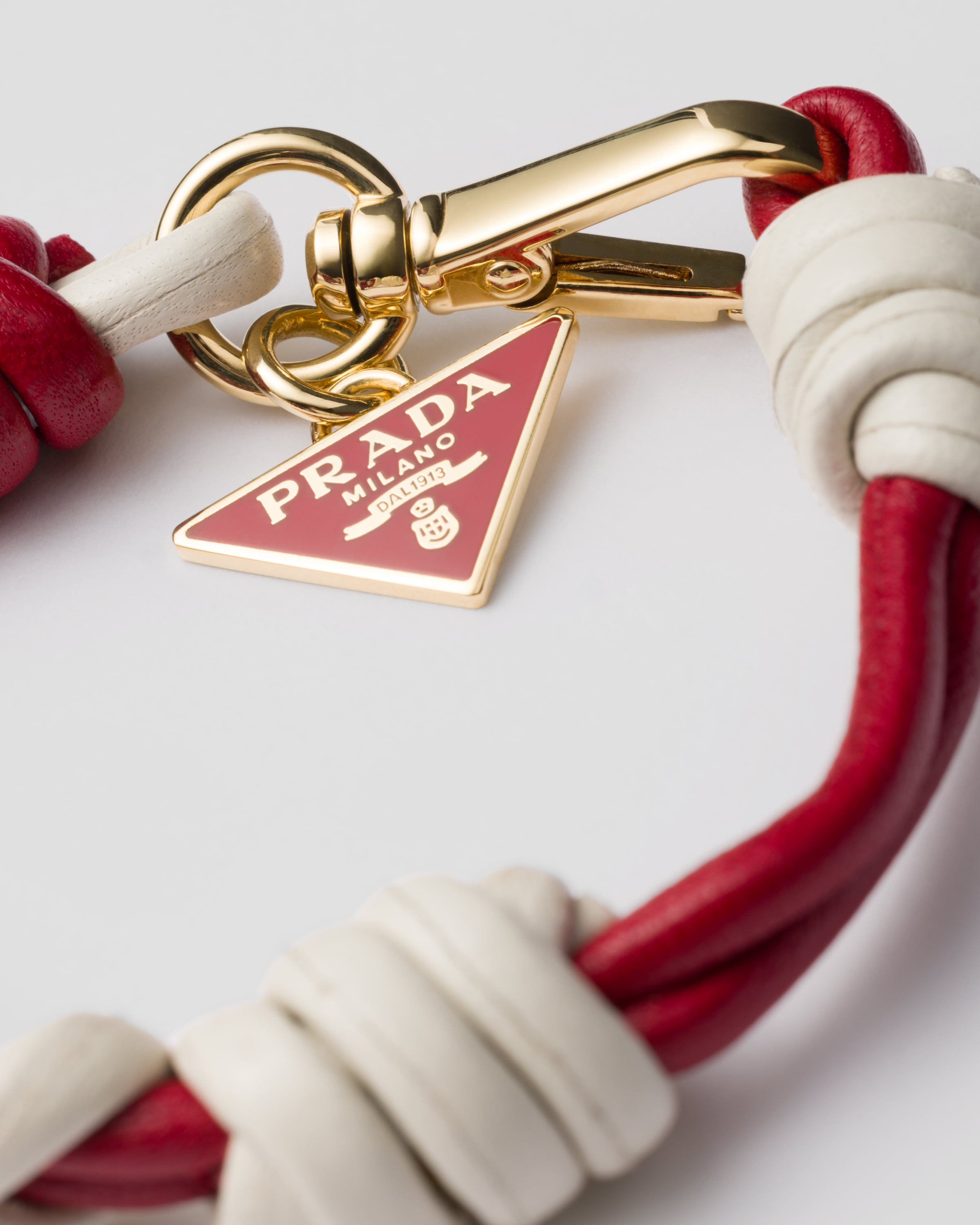 Prada Braided Nappa Leather Bracelet In Fiery Red/white