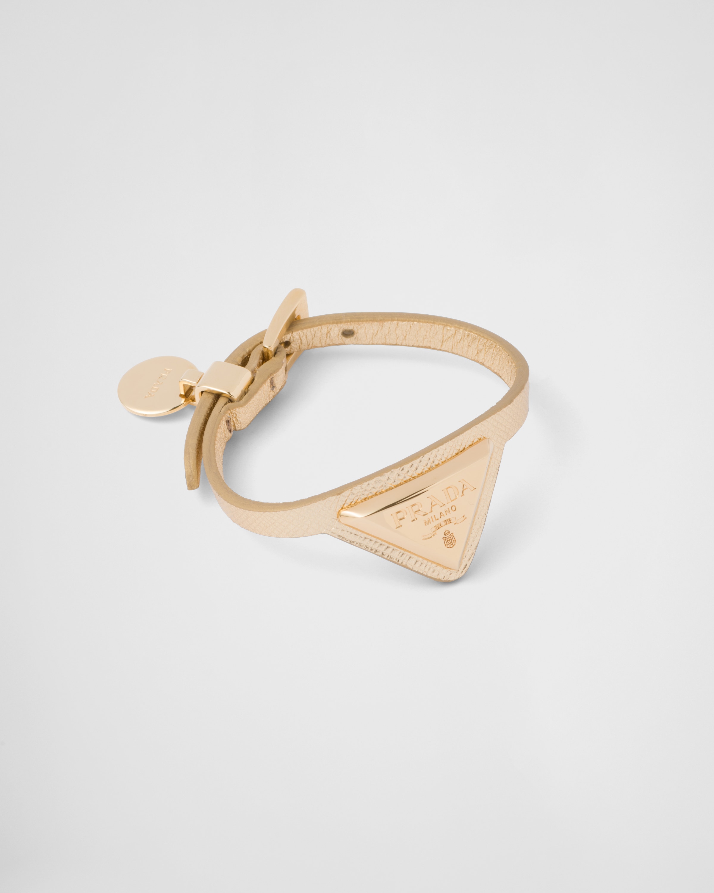 Platinum Saffiano Leather And Metal Bracelet PRADA