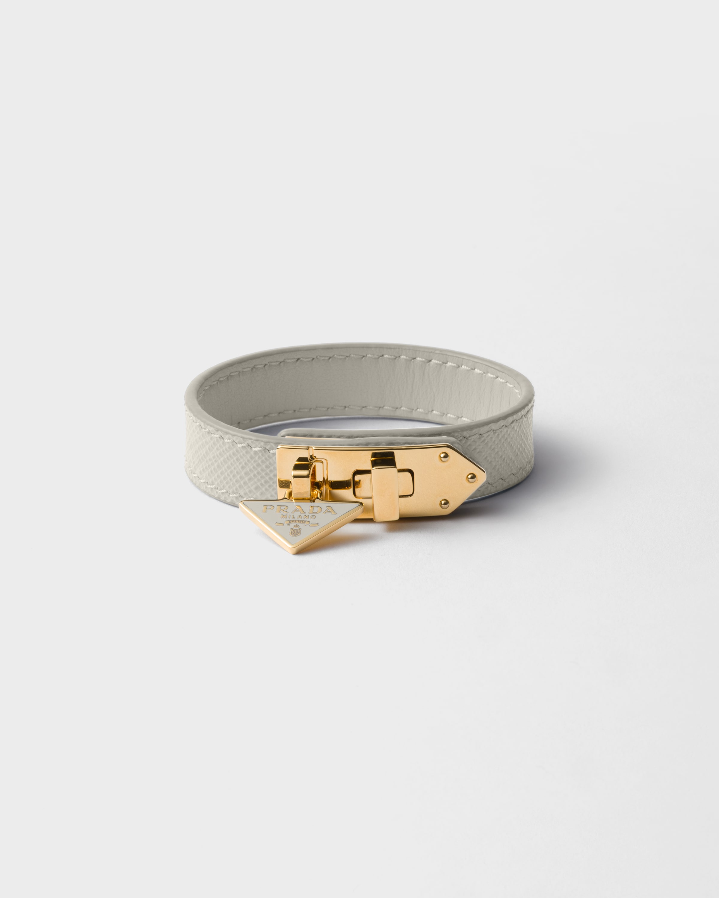Chalk White Saffiano Leather Bracelet | PRADA - United States