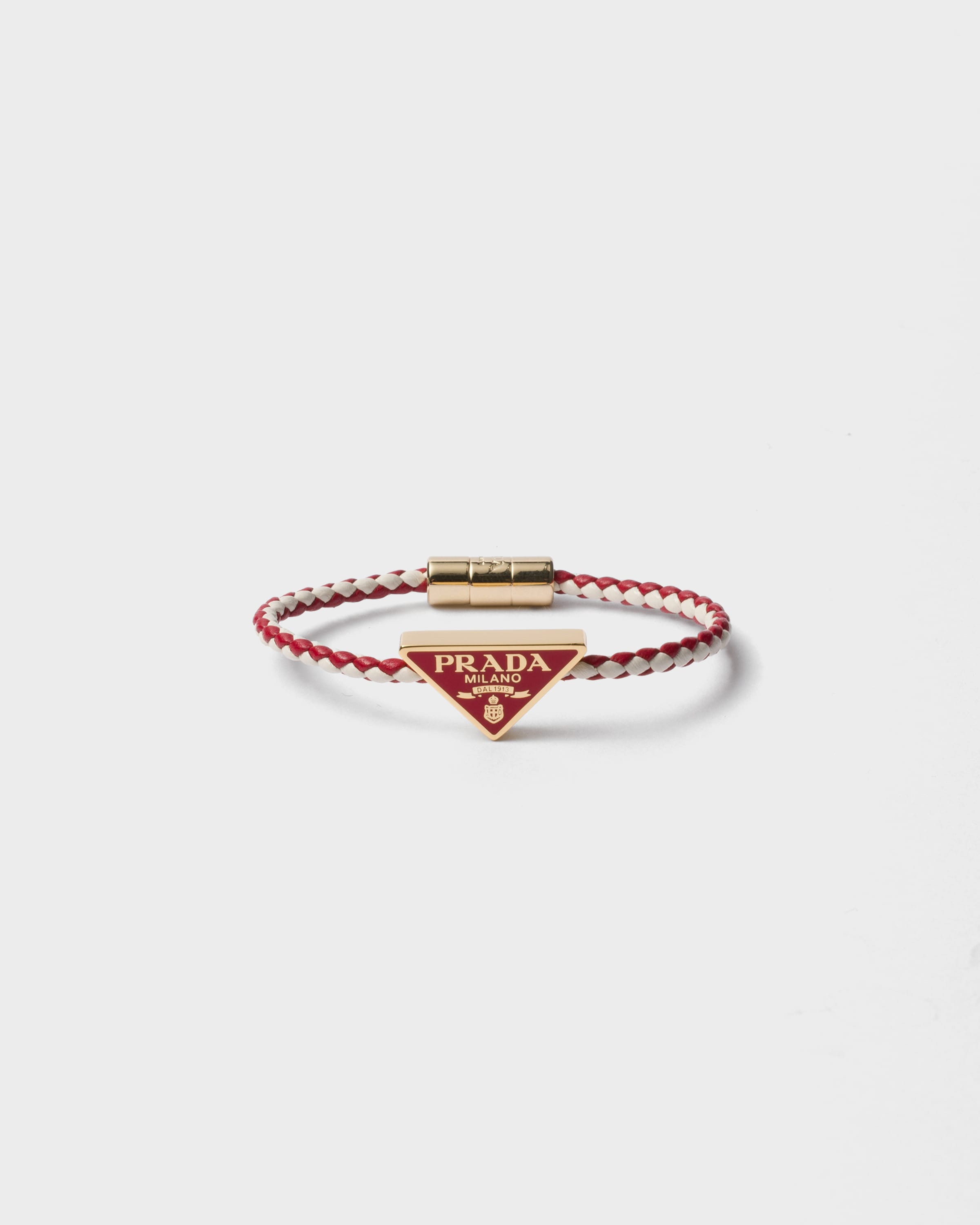 Fiery Red/White Braided nappa leather bracelet | PRADA