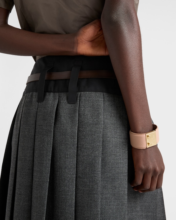 Metal and Saffiano leather bracelet - Powder Pink Metal and Saffiano leather bracelet - Powder Pink