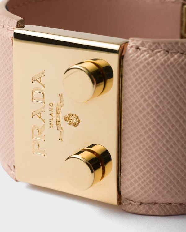 Metal and Saffiano leather bracelet - Powder Pink Metal and Saffiano leather bracelet - Powder Pink