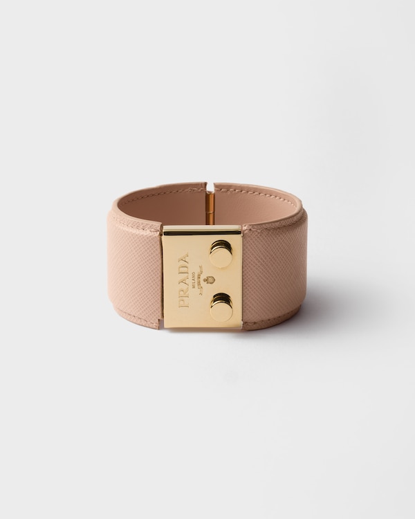 Metal and Saffiano leather bracelet - Powder Pink Metal and Saffiano leather bracelet - Powder Pink