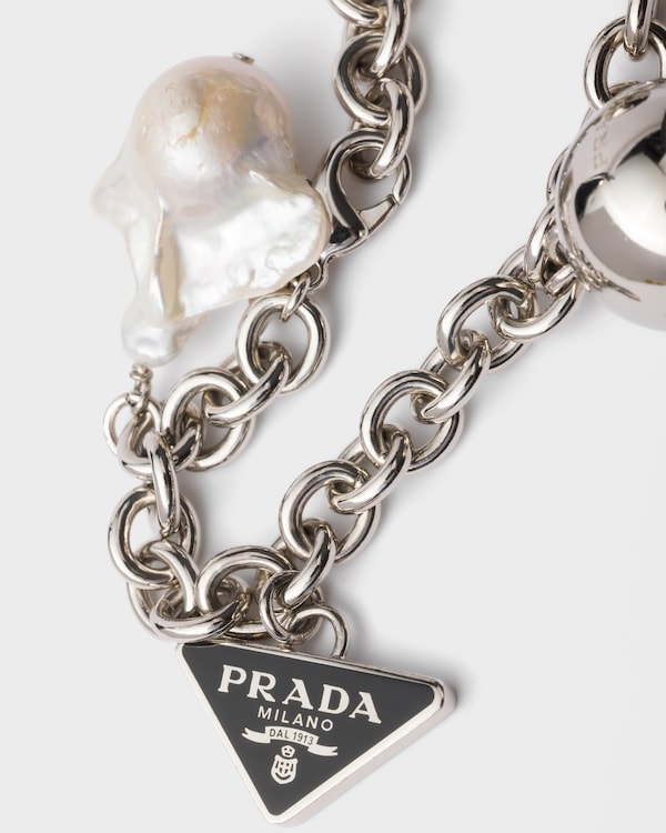 Metal bracelet with pearls - Steel/Pearl Metal bracelet with pearls - Steel/Pearl