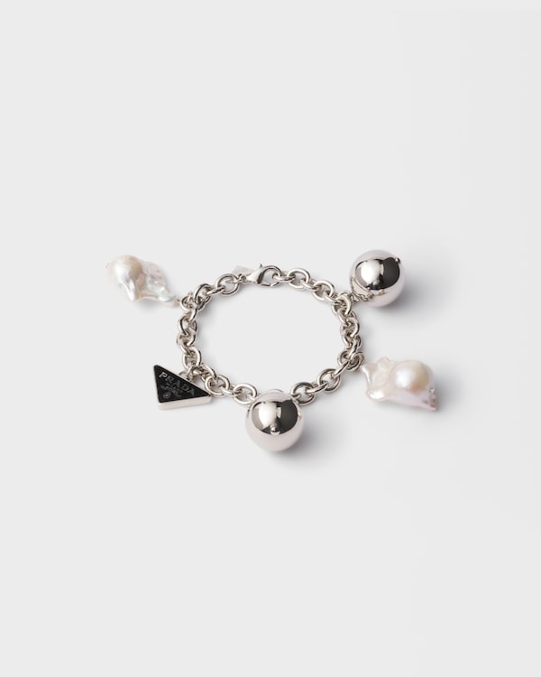 Metal bracelet with pearls - Steel/Pearl Metal bracelet with pearls - Steel/Pearl