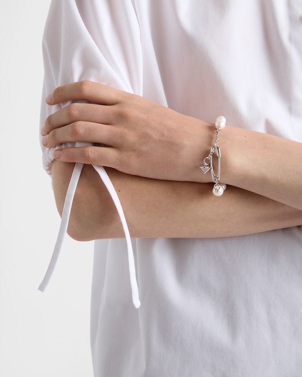 Metal bracelet with pearls - Steel/Pearl Metal bracelet with pearls - Steel/Pearl