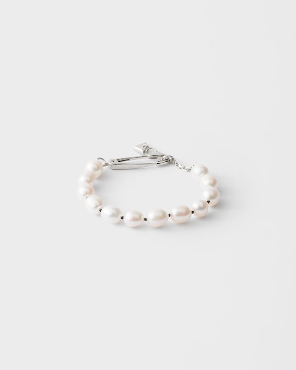 Metal bracelet with pearls - Steel/Pearl Metal bracelet with pearls - Steel/Pearl