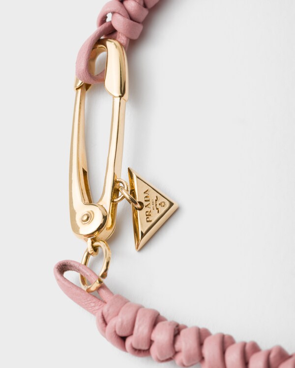 Braided nappa leather bracelet with metal ornament - Melocotón Braided nappa leather bracelet with metal ornament - Melocotón