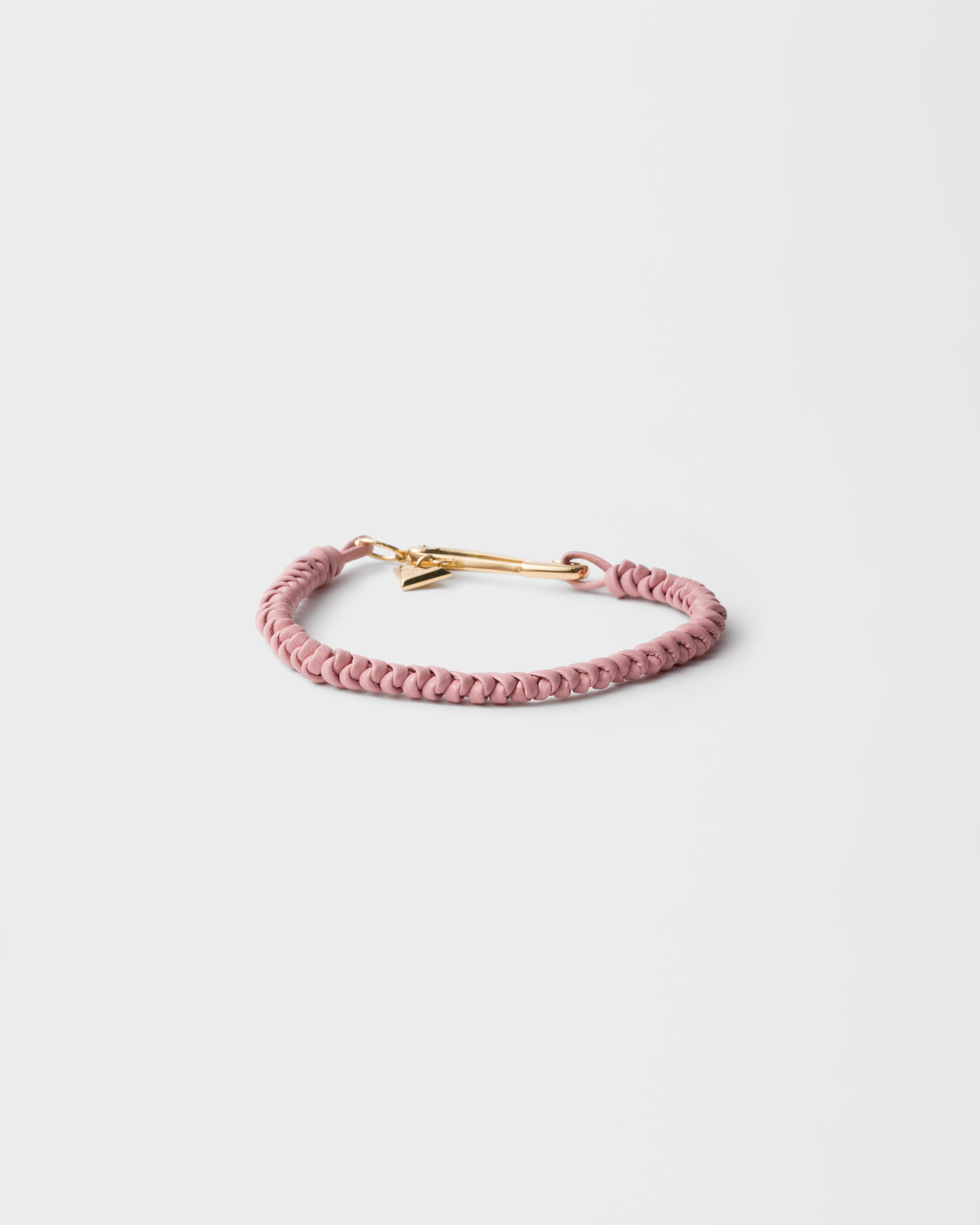 Peach Braided Nappa Leather Bracelet With Metal Ornament | PRADA