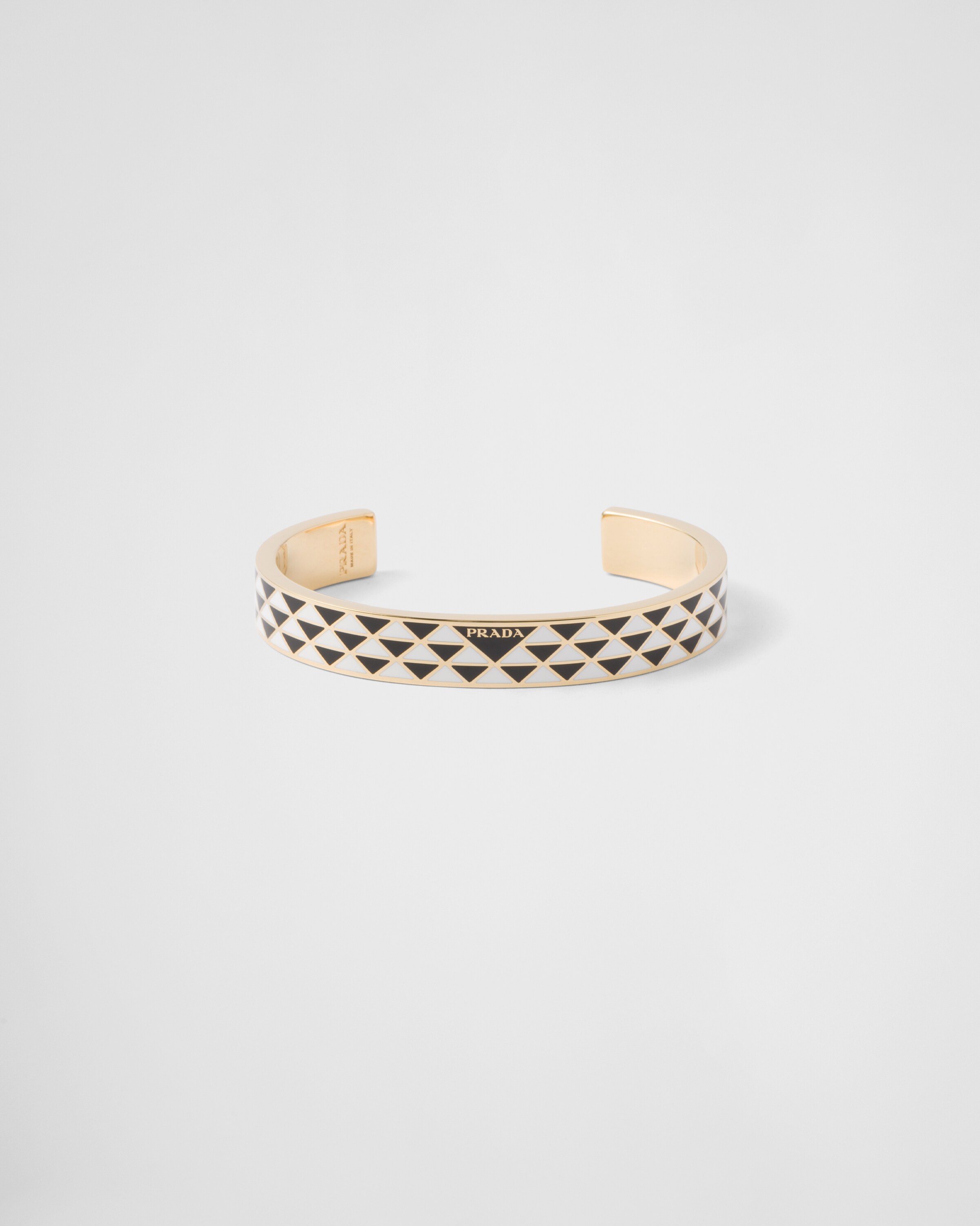 Prada Enamel Triangle Cuff Bracelet In Black/white