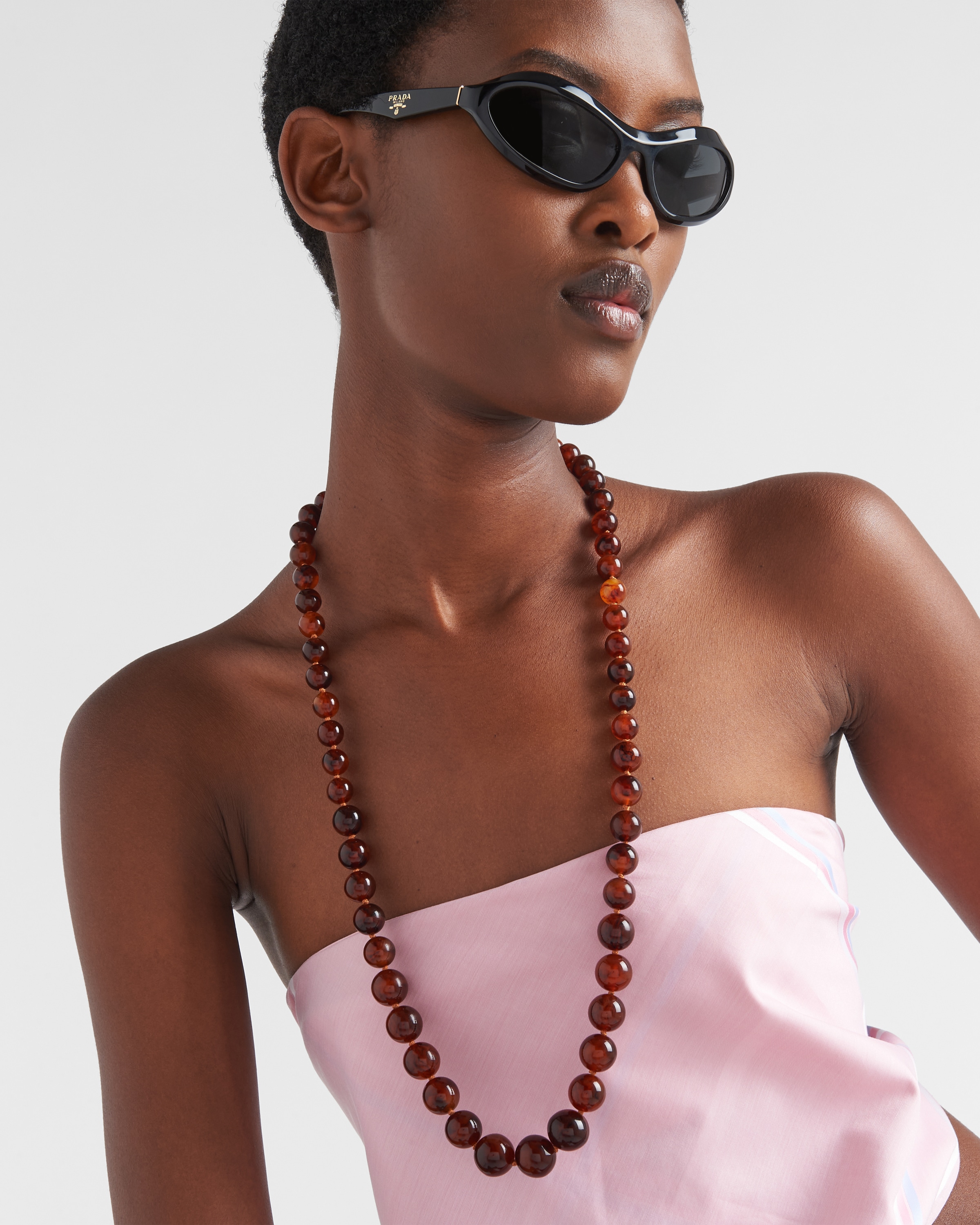 Shop Prada Plexiglas Necklace In Rust Tortoiseshell