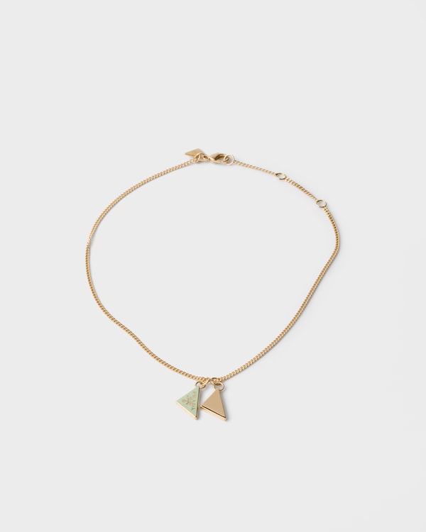 Enameled metal necklace - Gold/Aqua Enameled metal necklace - Gold/Aqua