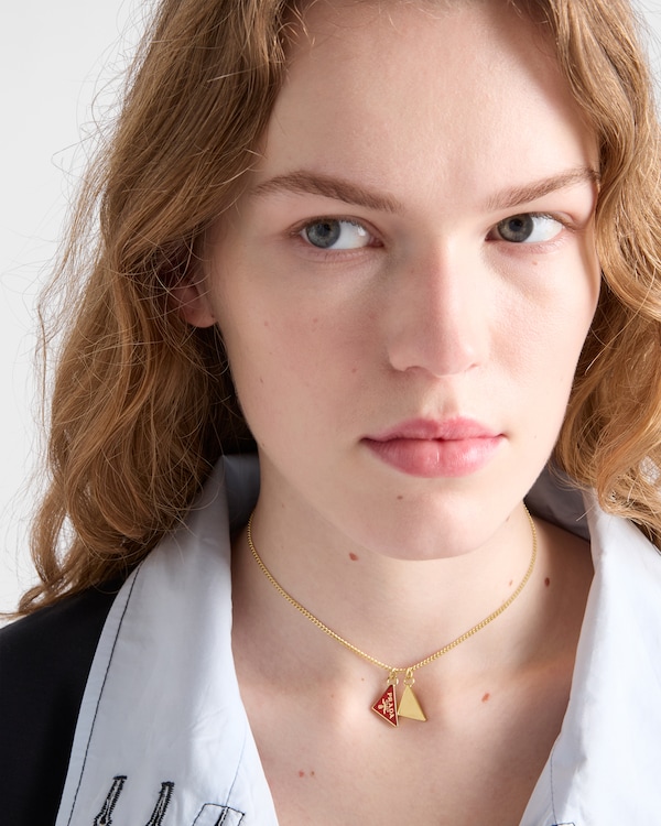 珐琅金属项链 - 金色/红色 珐琅金属项链 - 金色/红色