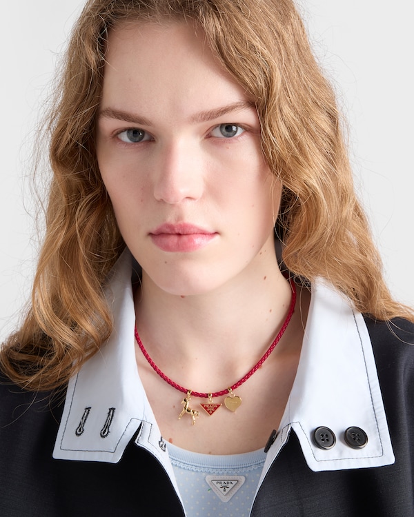 皮革编织项链 - 红色 皮革编织项链 - 红色