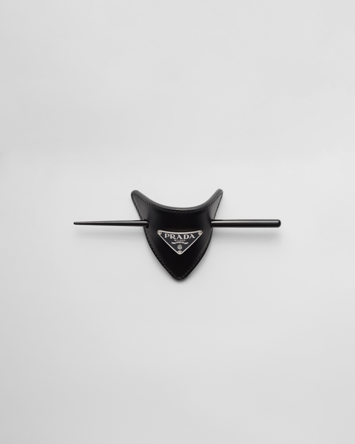 Black Leather Hair Clip PRADA