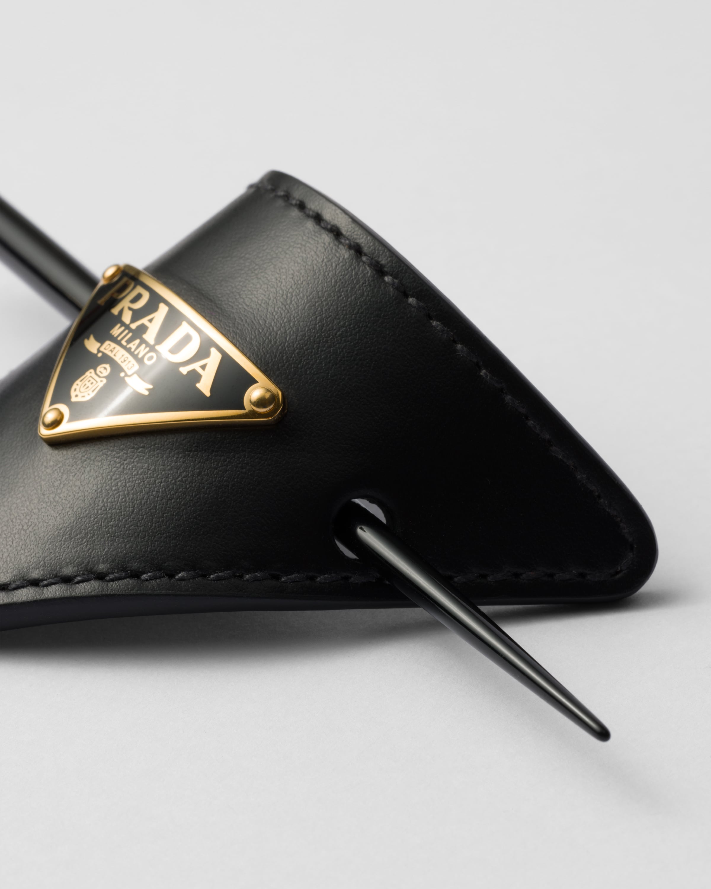 Black Leather Hair Clip PRADA