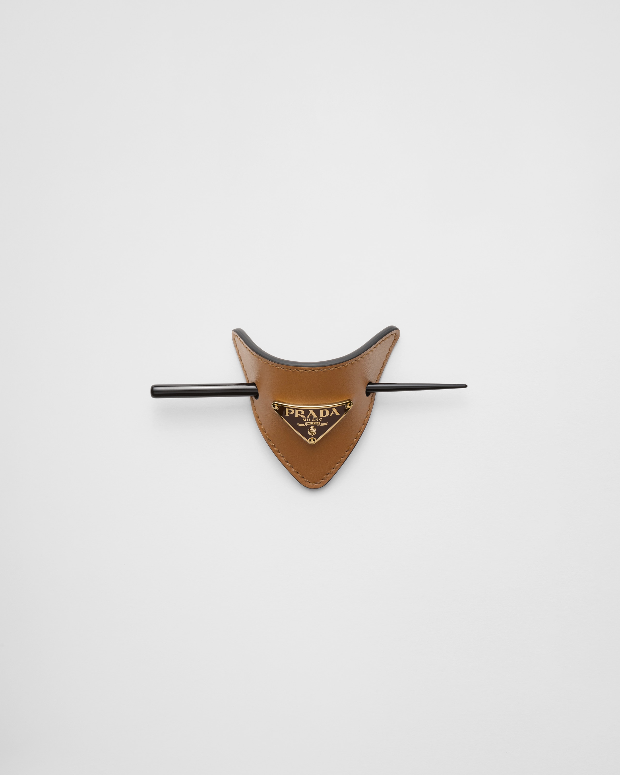 Prada Leather Hair Clip In Caramel