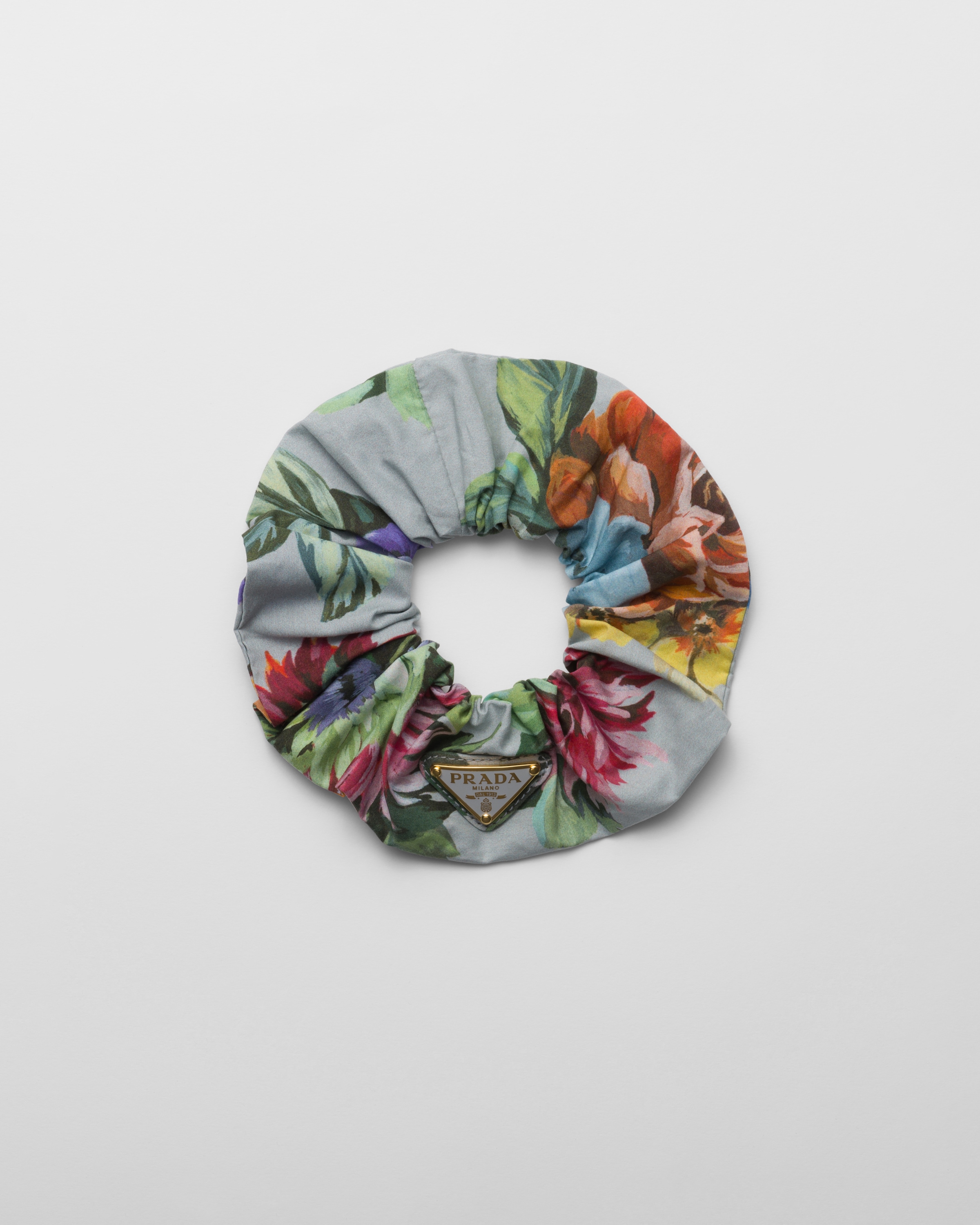 Prada Floral-print Scrunchie In Grey